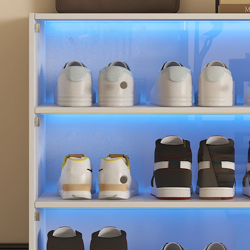 Stoneway 3 Tier Shoe Rack Shoe Cabinet With Glass Doors and LED Light