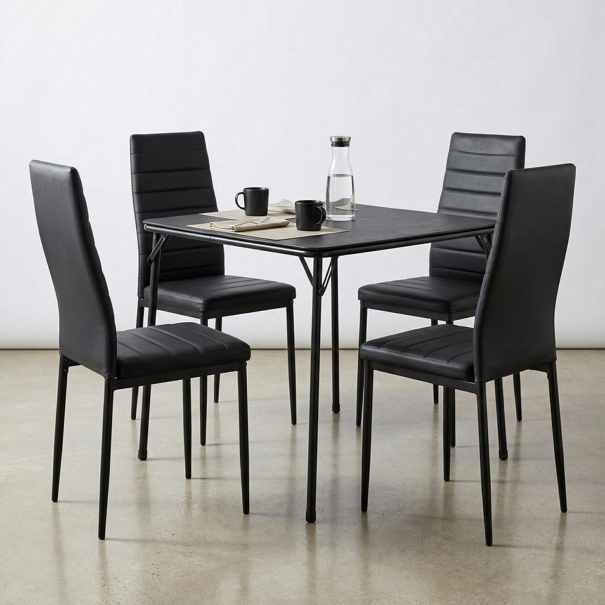 Homy Casa ANN Black PVC Dining Table Set "33.9'' x 33.9'' x 28''" for Kitchen and Dining Room