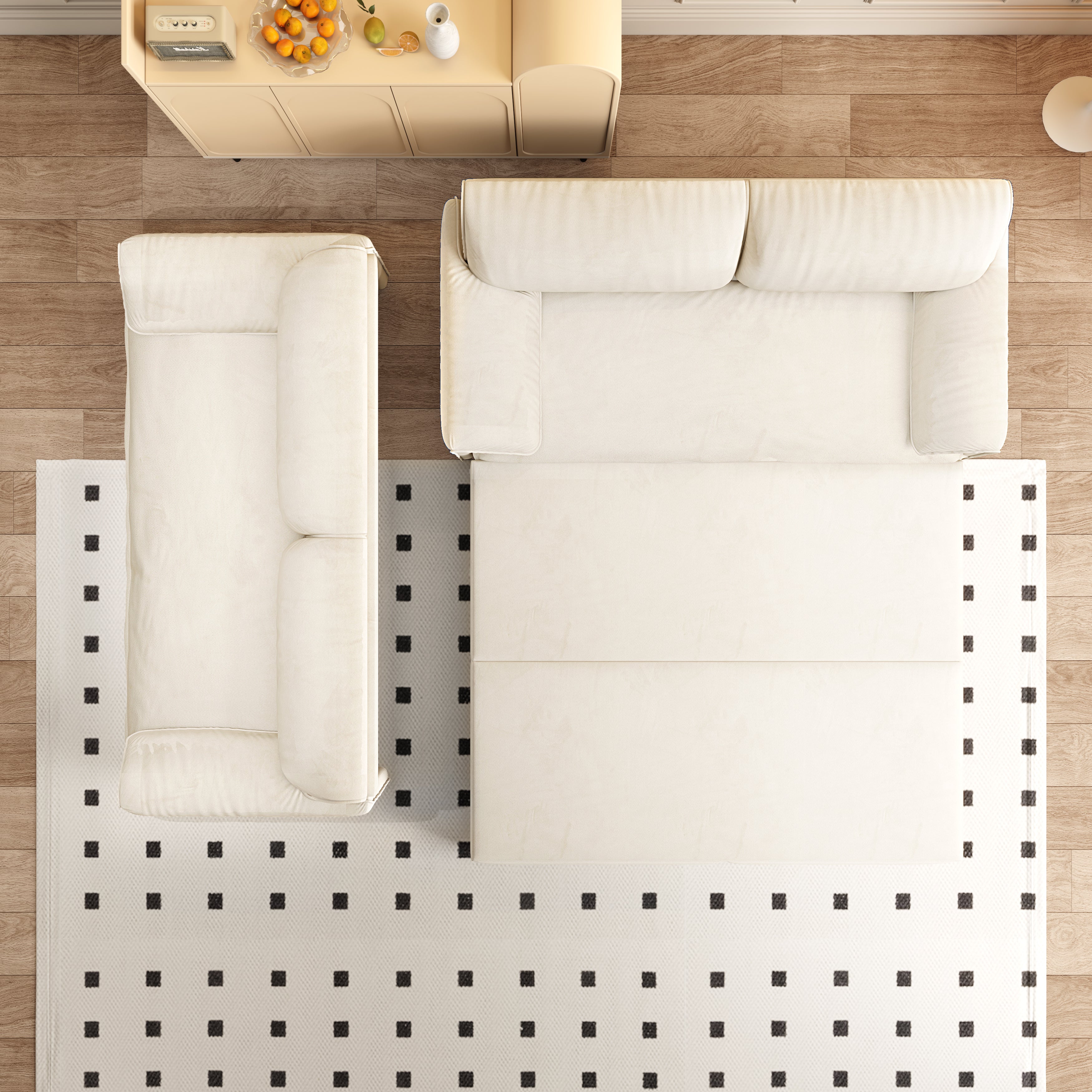 Freja 66" Velvet Convertible Sofa Bed with Pull-Out Sleeper and Side Storage, Beige