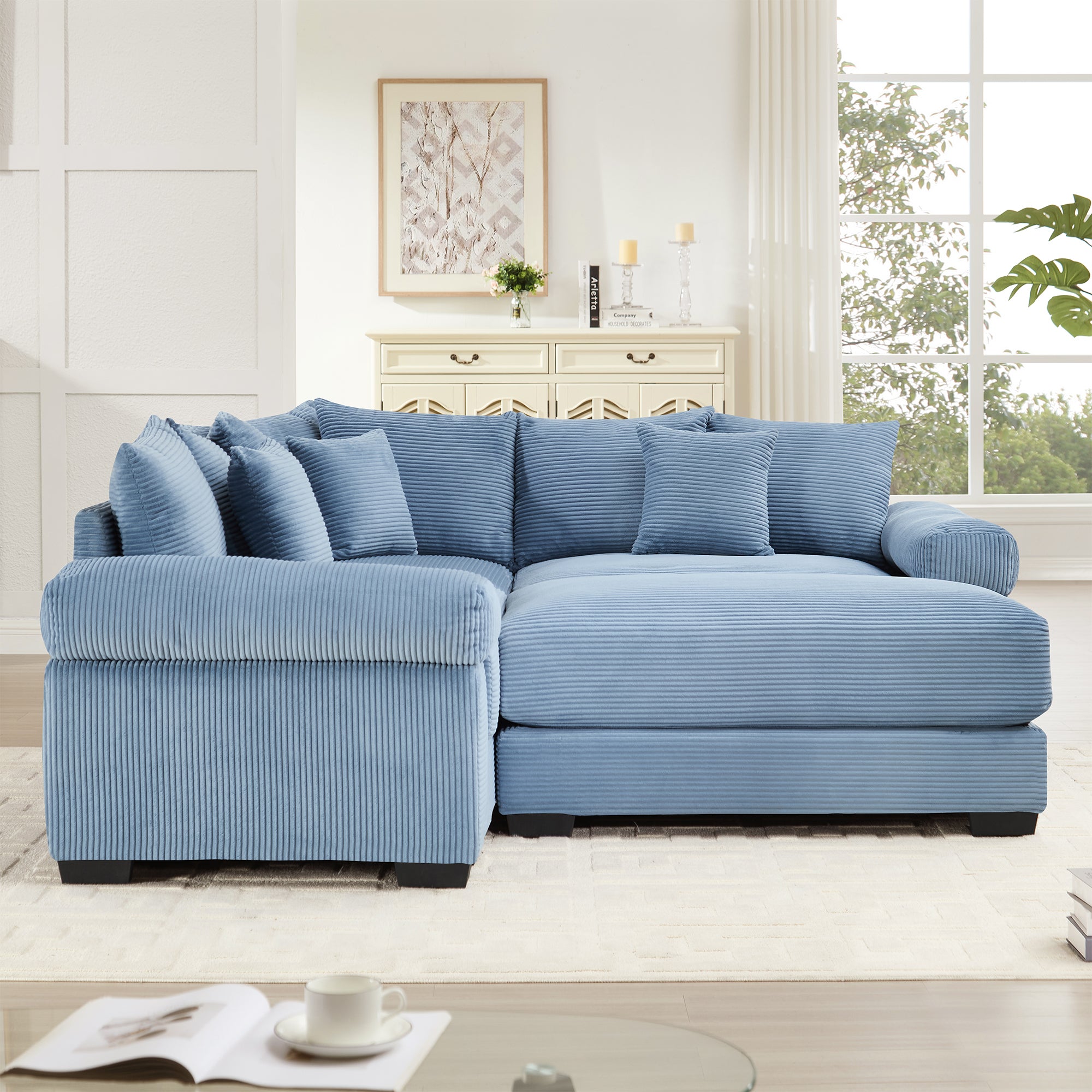 Albany 79" 4 Pieces Corduroy Modular Corner Sectional Sofa with Ottoman
