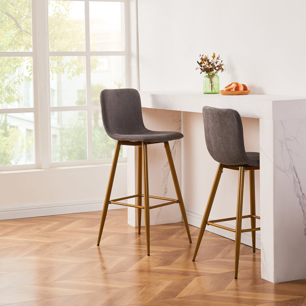 Homy Casa SCARGILL 30" Swivel Bar Stool, Dark Grey with Gold Legs Open Box