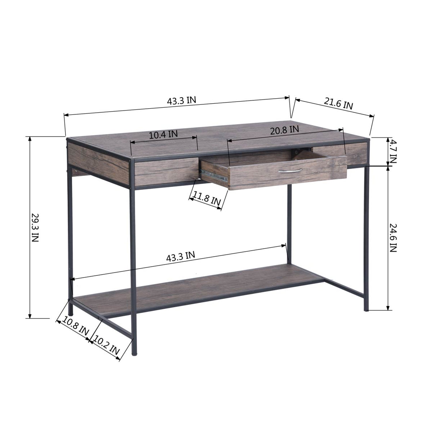 Homy Casa BLACKBURN 43.3” Industrial Desk with Drawer Computer Table Storage Shelf Vintage Brown Open Box