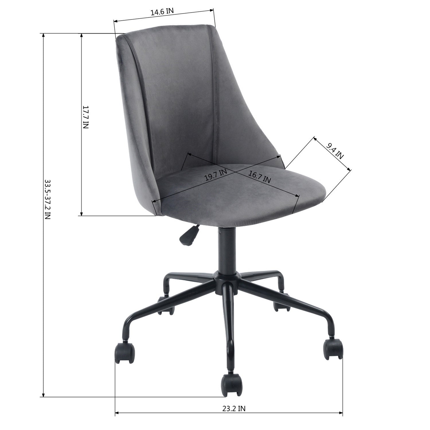 Homy Casa CIAN GREY Velvet Office Chair with Adjustable Gas Lift and Steel Frame, Open Box