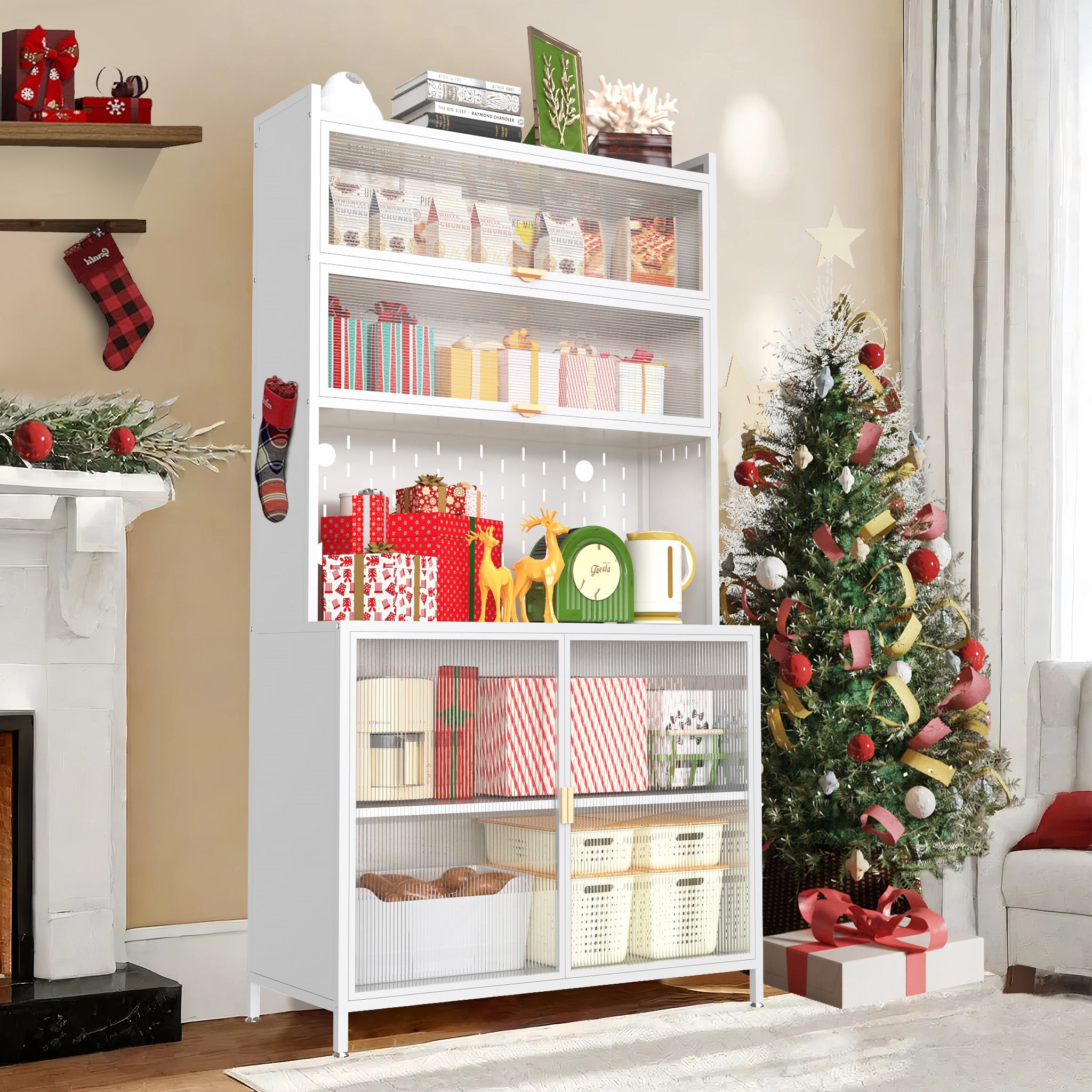 Eland 73" Modern Steel Kitchen Pantry Cabinet with Flip Doors