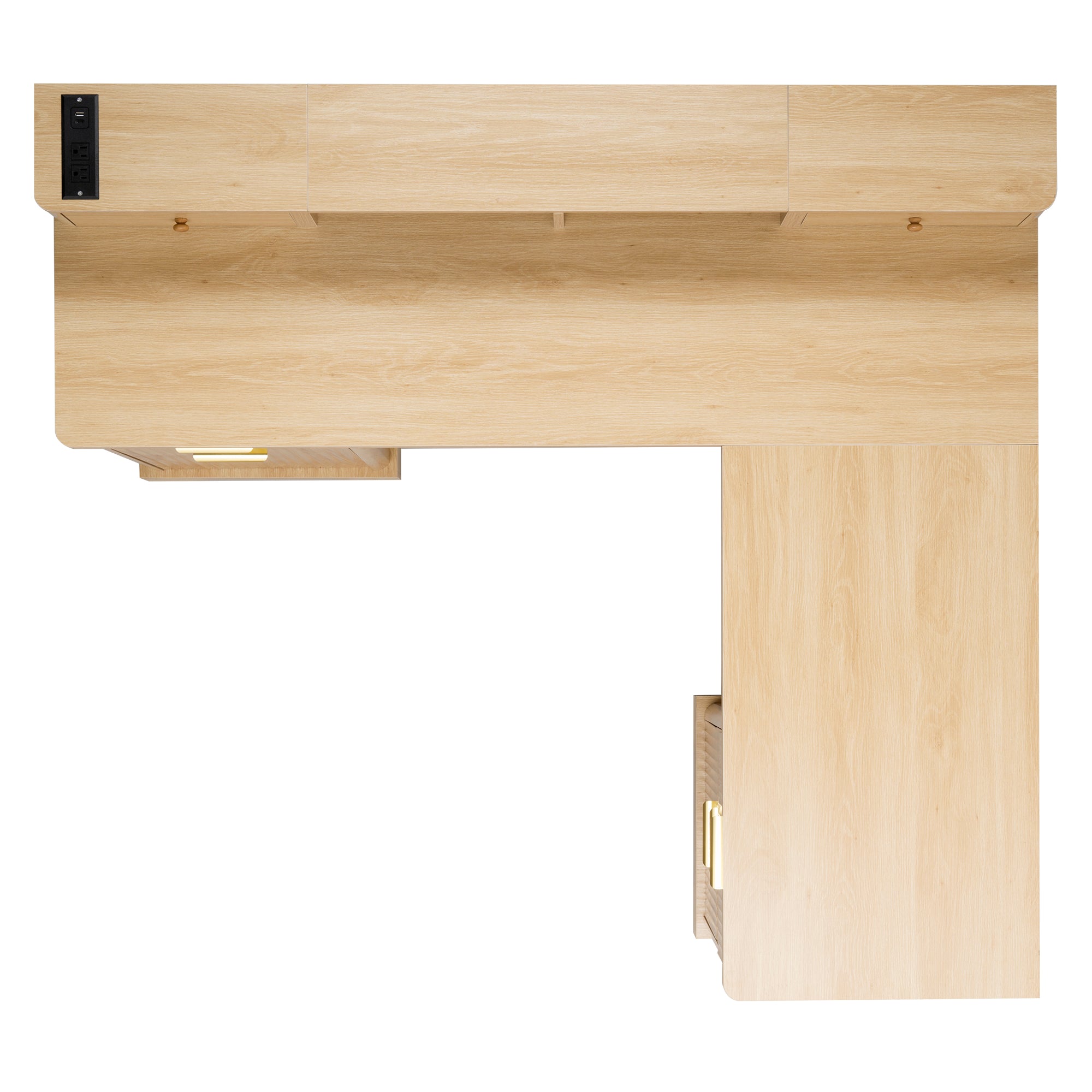 Vexon 59" Modern Fluted L-Shaped Office Desk with Storage Cabinets and Charging Station