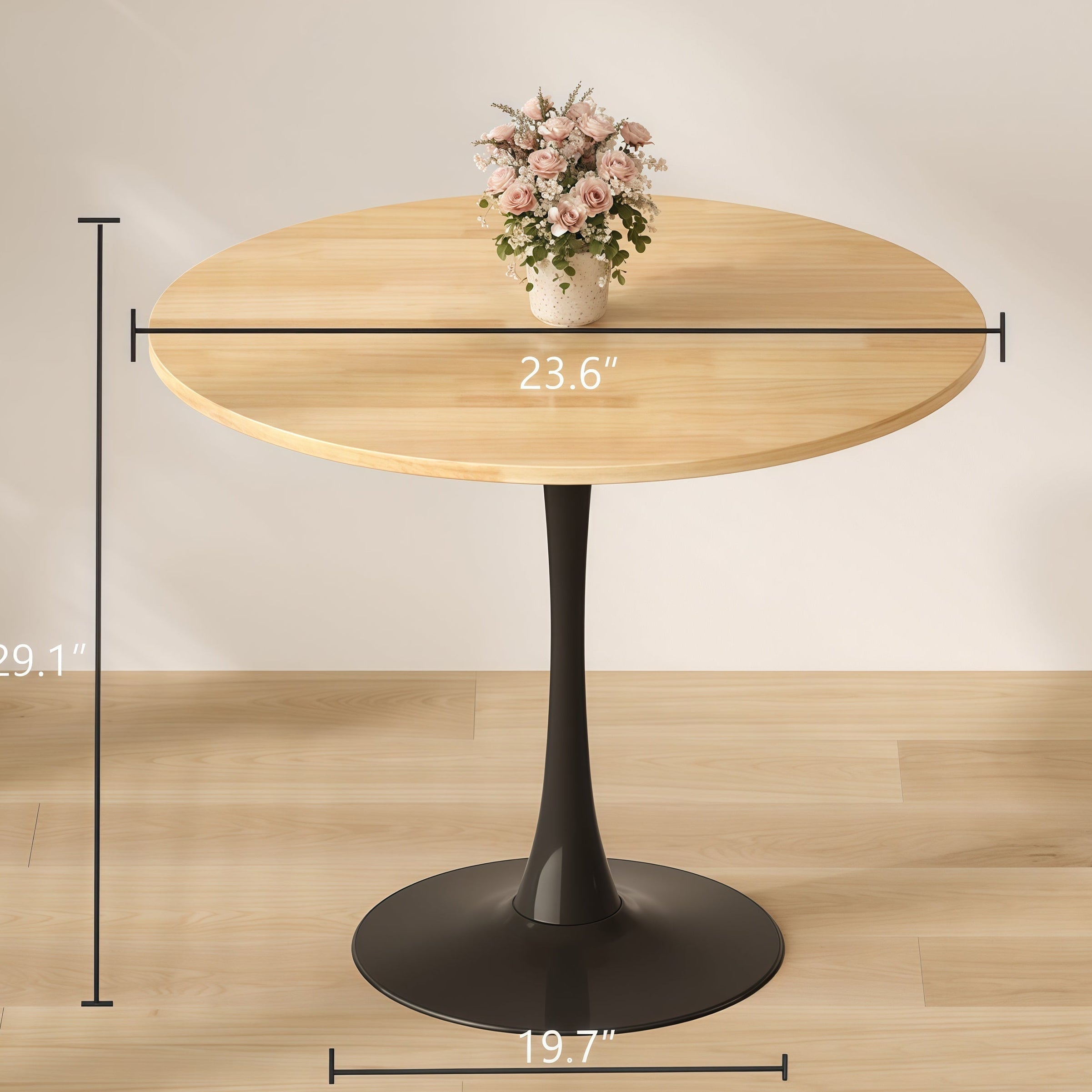 Luna 24" Mid Century Modern Round Dining Table with MDF Top and Steel Base
