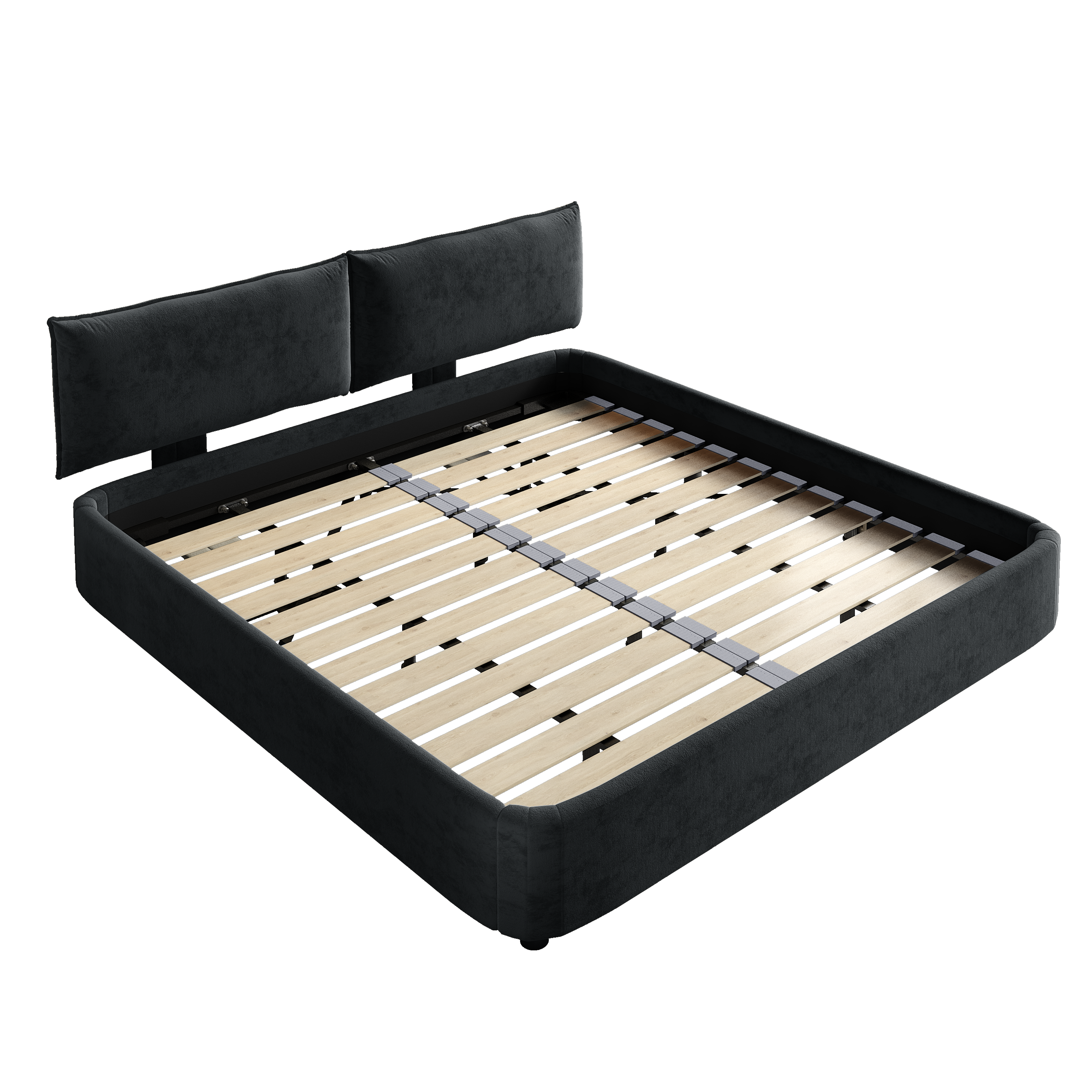 Sigtuna King Size Chenille Upholstered Bed with Oversized Padded Movable Headboard and Solid Wooden Slat Double Support