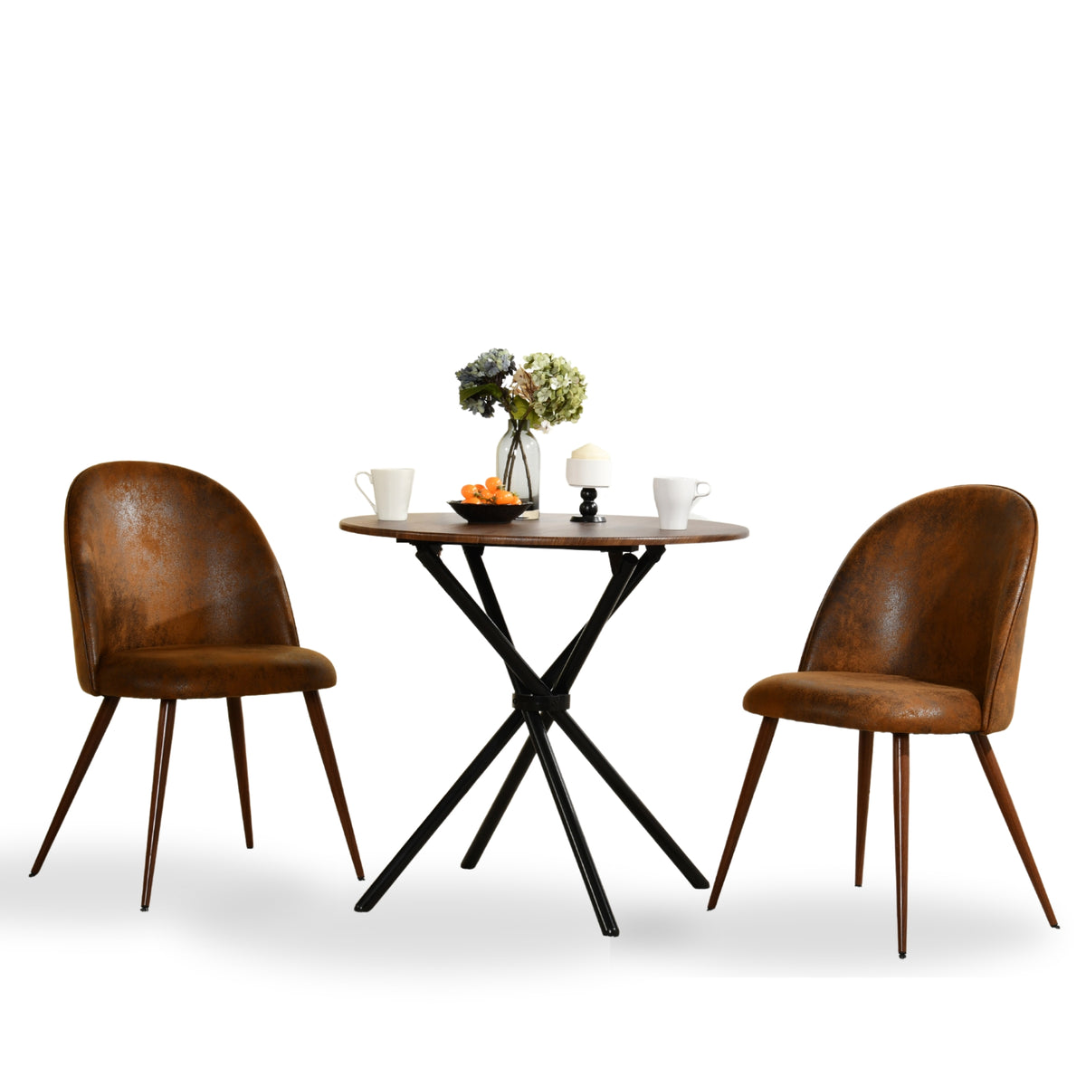 Fontana 3 Piece Brown Dining Table Set with 2 Haven Upholstered Chairs