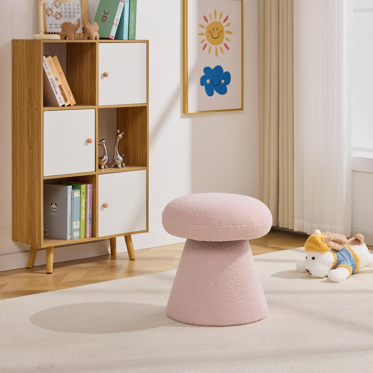 Moraine 16" Teddy Fabric Mushroom Ottoman Stool
