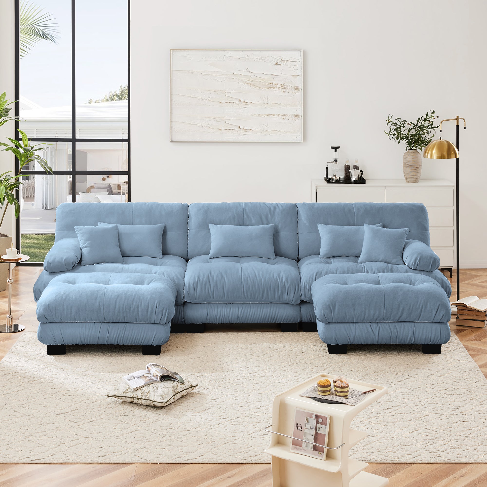 Monterey 134" Modular Chenille U-Shaped Cloud Sectional Sofa with 2 Ottomans