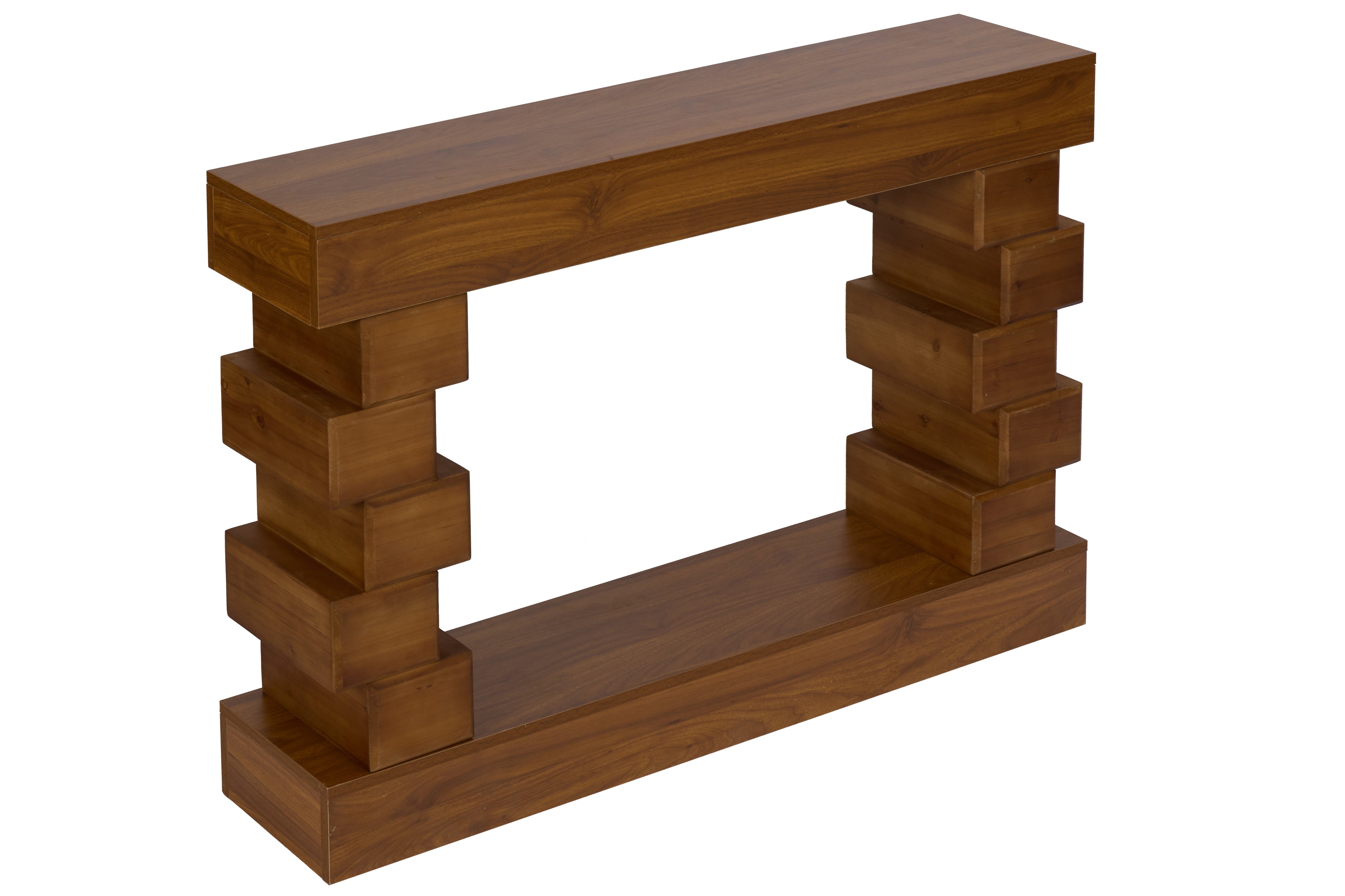 Esplanade Geometric Stacked-Wood Console Table with Warm Natural Finish