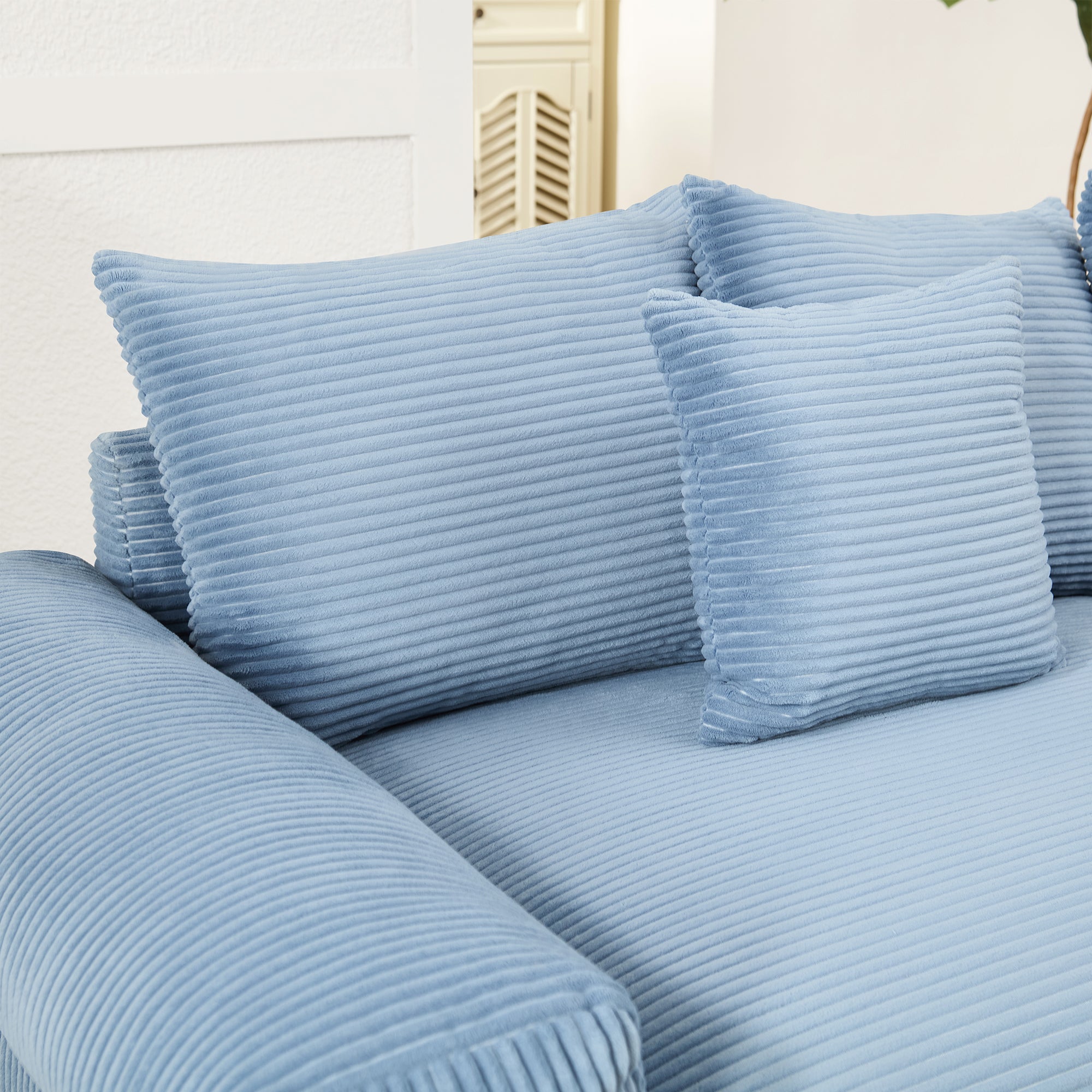 Albany 130" Modular Corduroy Cloud 4-Seater Sofa with Extra-Thick Armrests