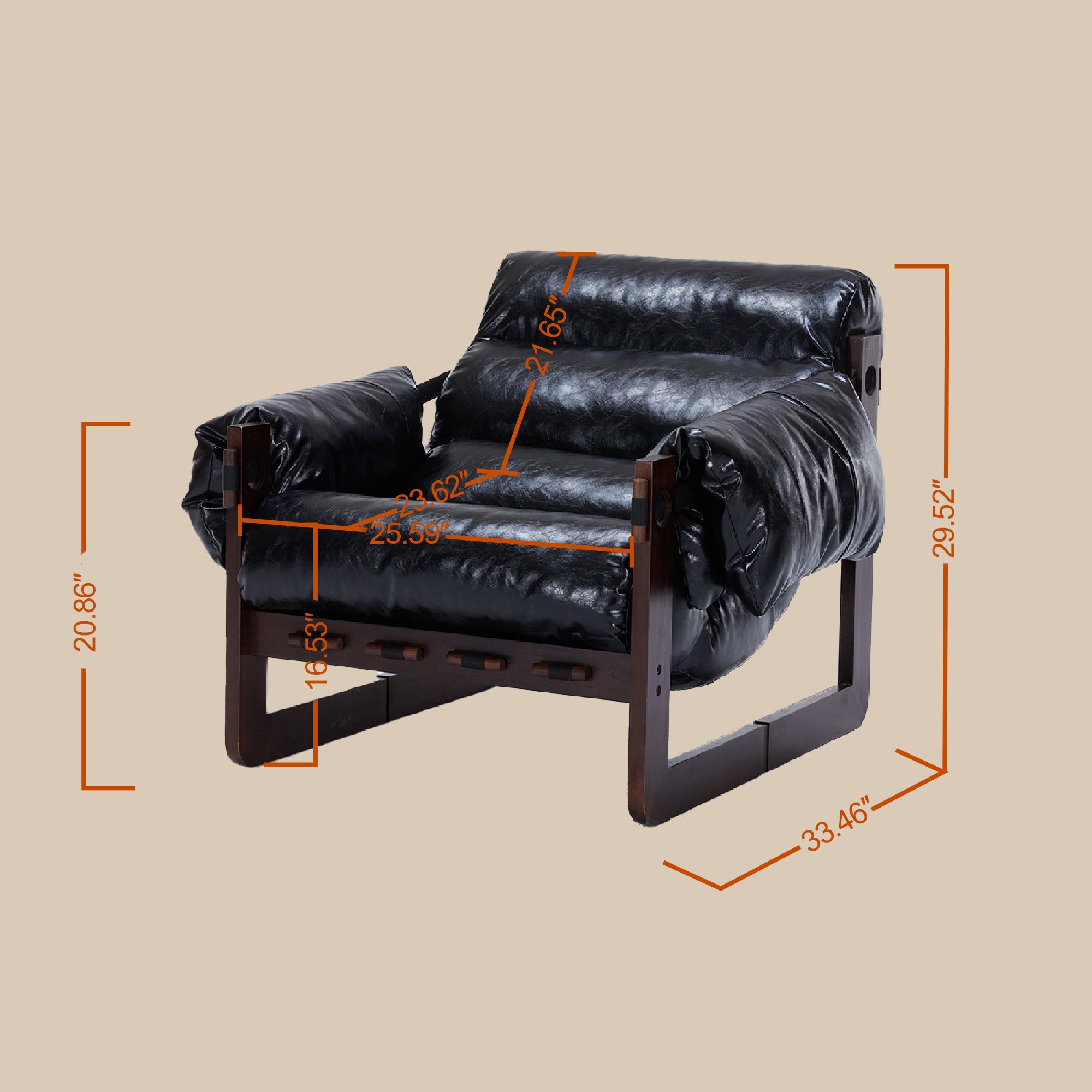 Ravena Modern Vintage Leather Lounge Chair with Removable Armrests