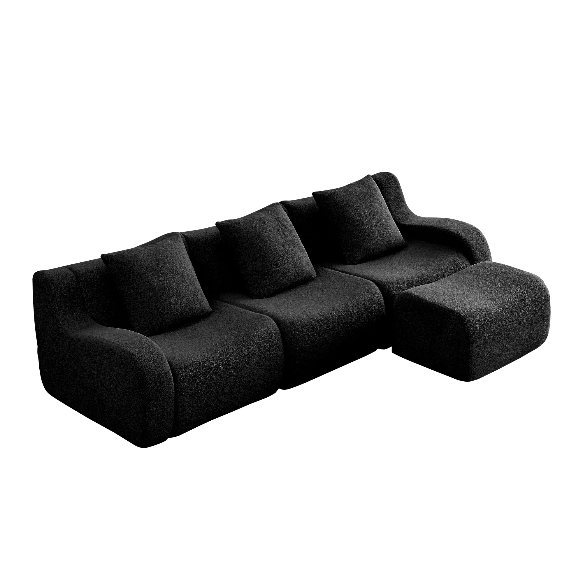 Chico 115" Modular Teddy Fabric L-Shaped Sofa with Curved Armrests and Movable Ottoman