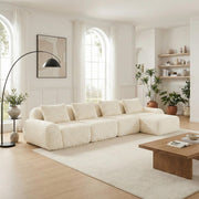 Olathe 146" Modular Flannelette Fabric L-Shaped Sectional Sofa with Movable Ottoman