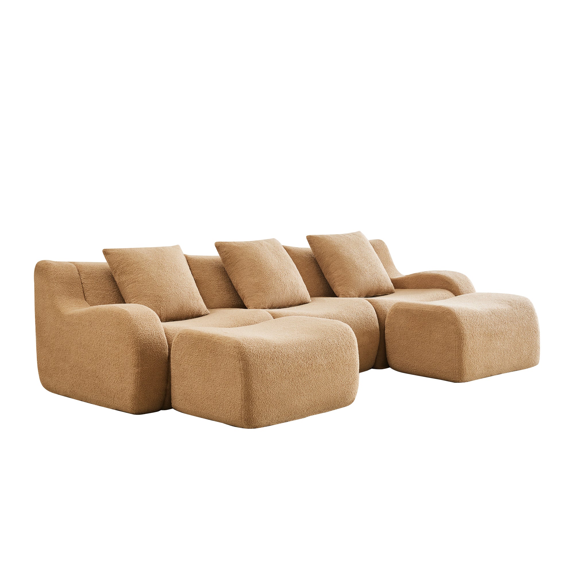 Chico 115" U-Shaped Modular Teddy Fabric U-shaped Sectional Sofa with 2 Movable Ottomans