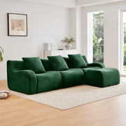 Chico 115" Modular Teddy Fabric L-Shaped Sofa with Curved Armrests and Movable Ottoman