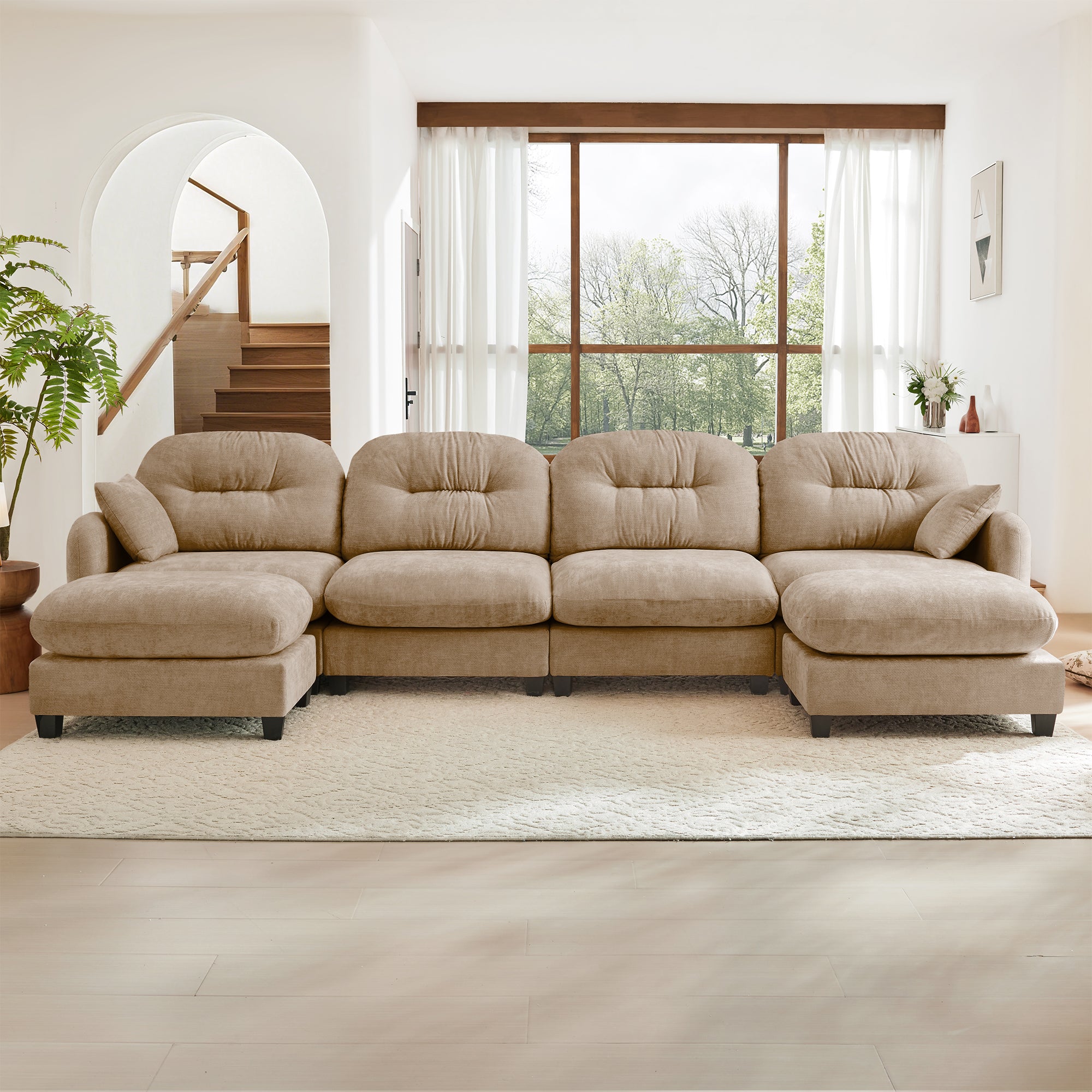 Roselyn 140" Modular Chenille U-Shaped Sectional Sofa with Ottoman and Tufted Cushion Backrest