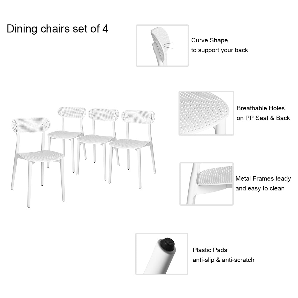 Homy Casa Chad 5PC Dining Set 31.5" Matte White Dining Table with 4 GADGETBLOKE White Durable PP Dining Chairs