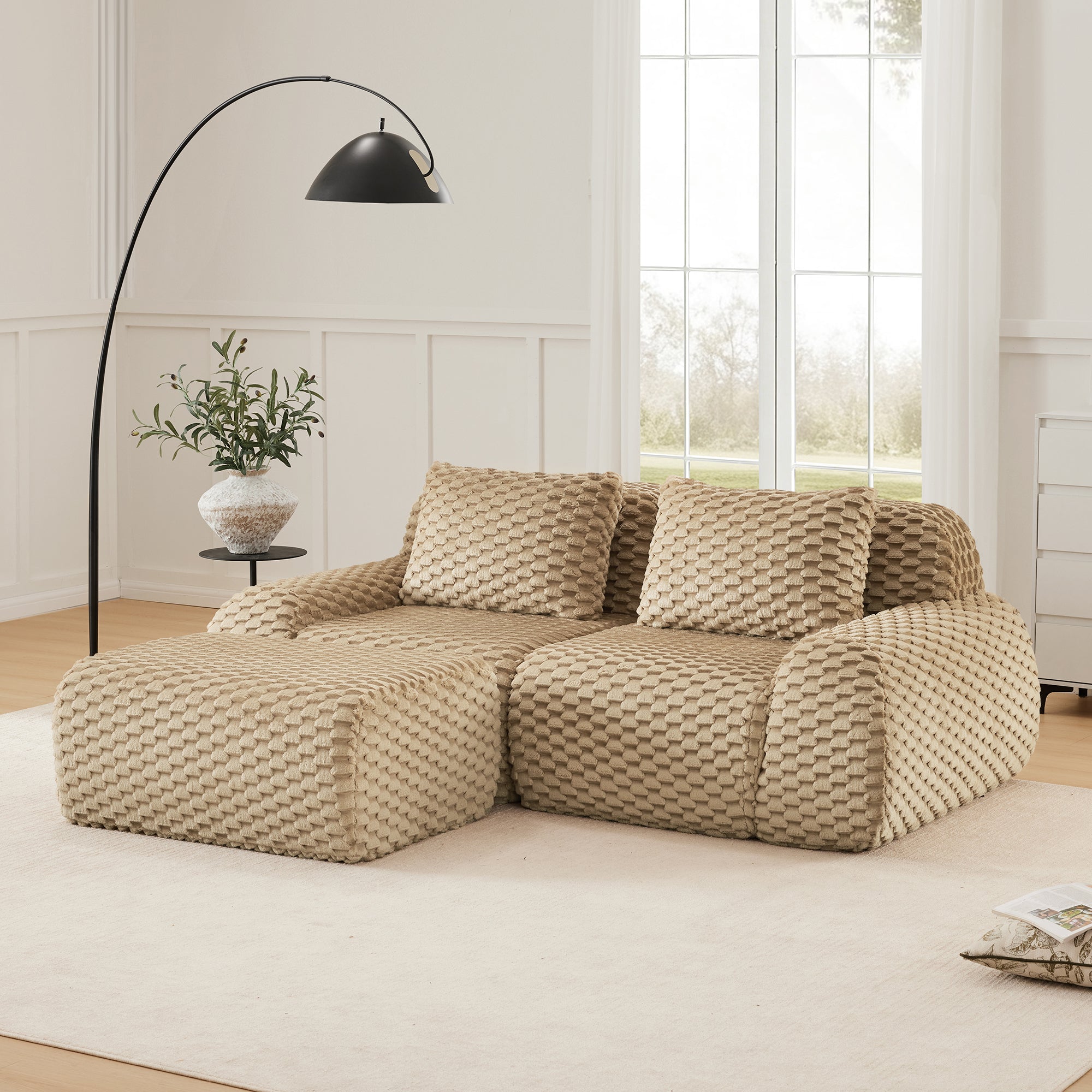 Olathe 82" Modular Flannelette Fabric L-Shaped Sectional Sofa with Movable Ottoman