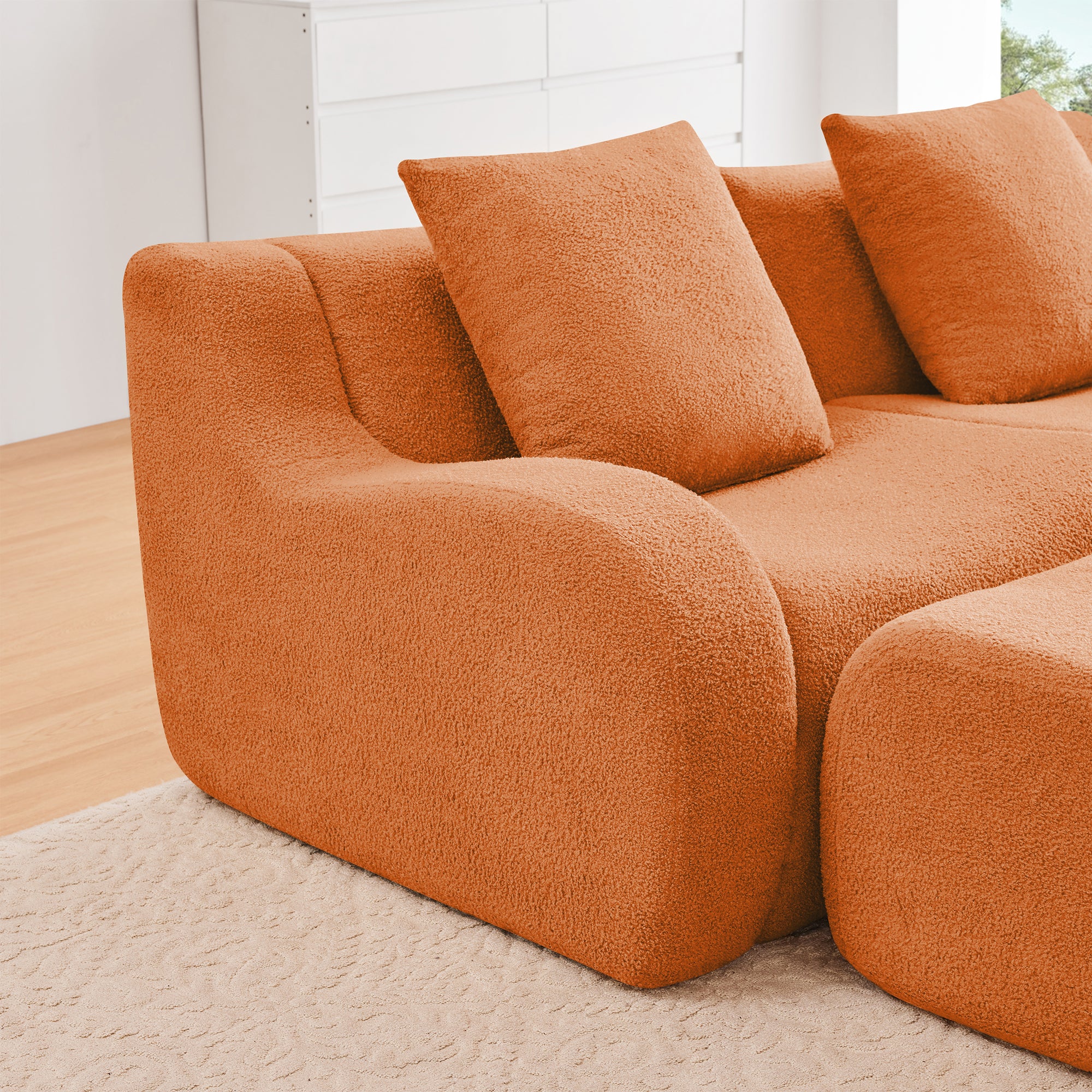 Chico 115" U-Shaped Modular Teddy Fabric U-shaped Sectional Sofa with 2 Movable Ottomans