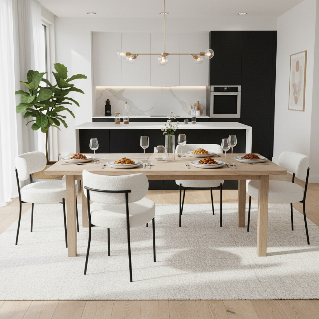 Thames Boucle Upholstered Rattan Dining Chair Set of 4