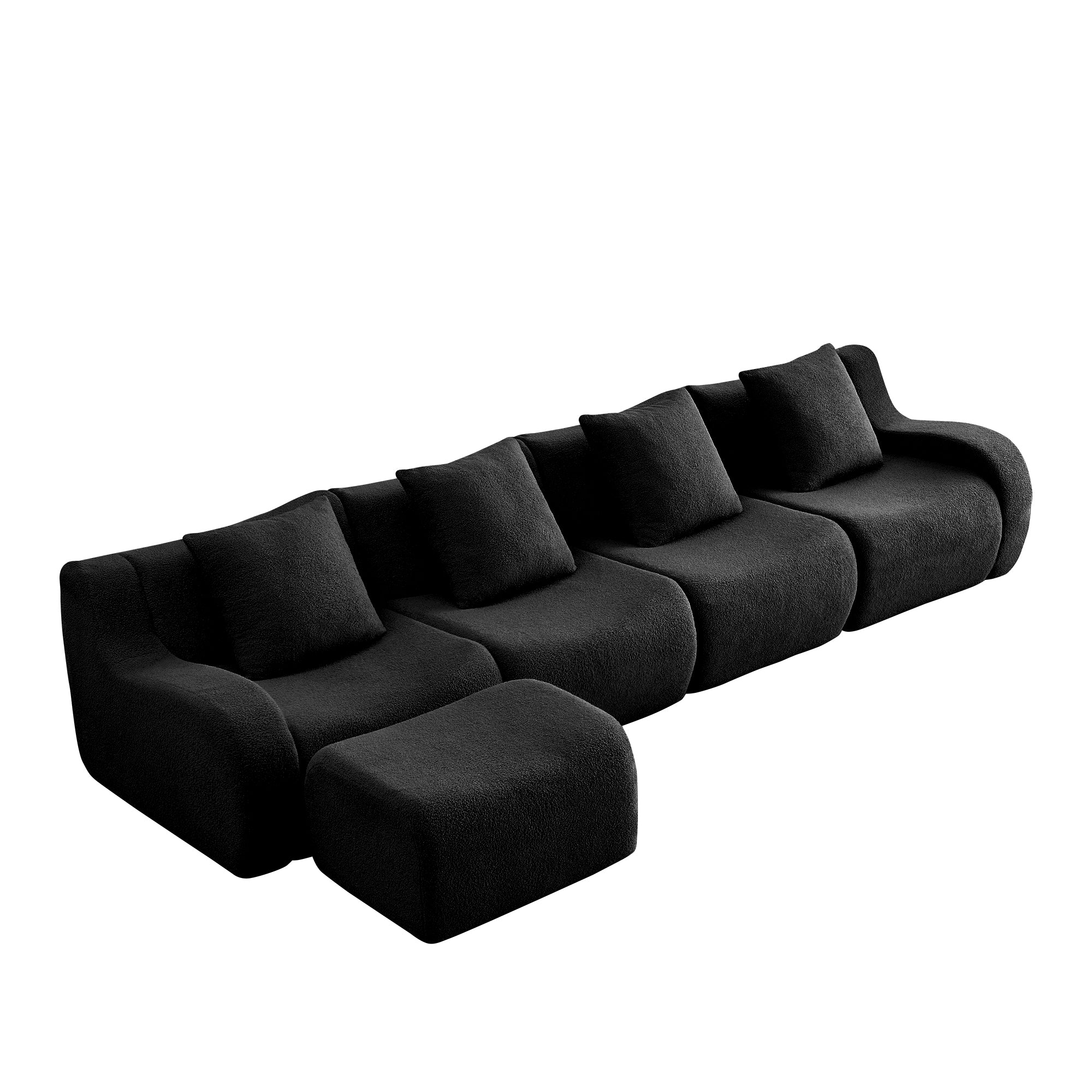 Chico 148" Modular Teddy Fabric L-Shaped Sectional Sofa with Curved Armrests and Ottoman