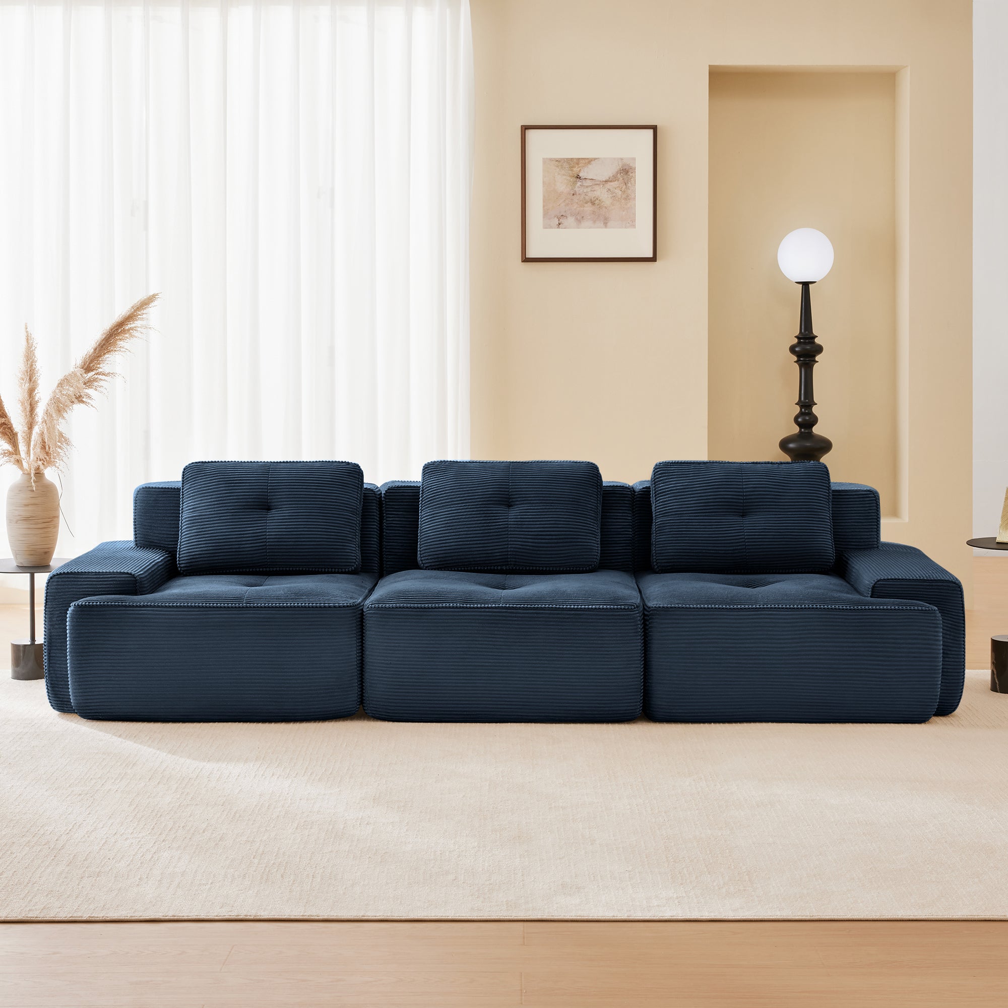 Racine 117" Modular Corduroy Fabric 3-Seater Sofa with Pillows
