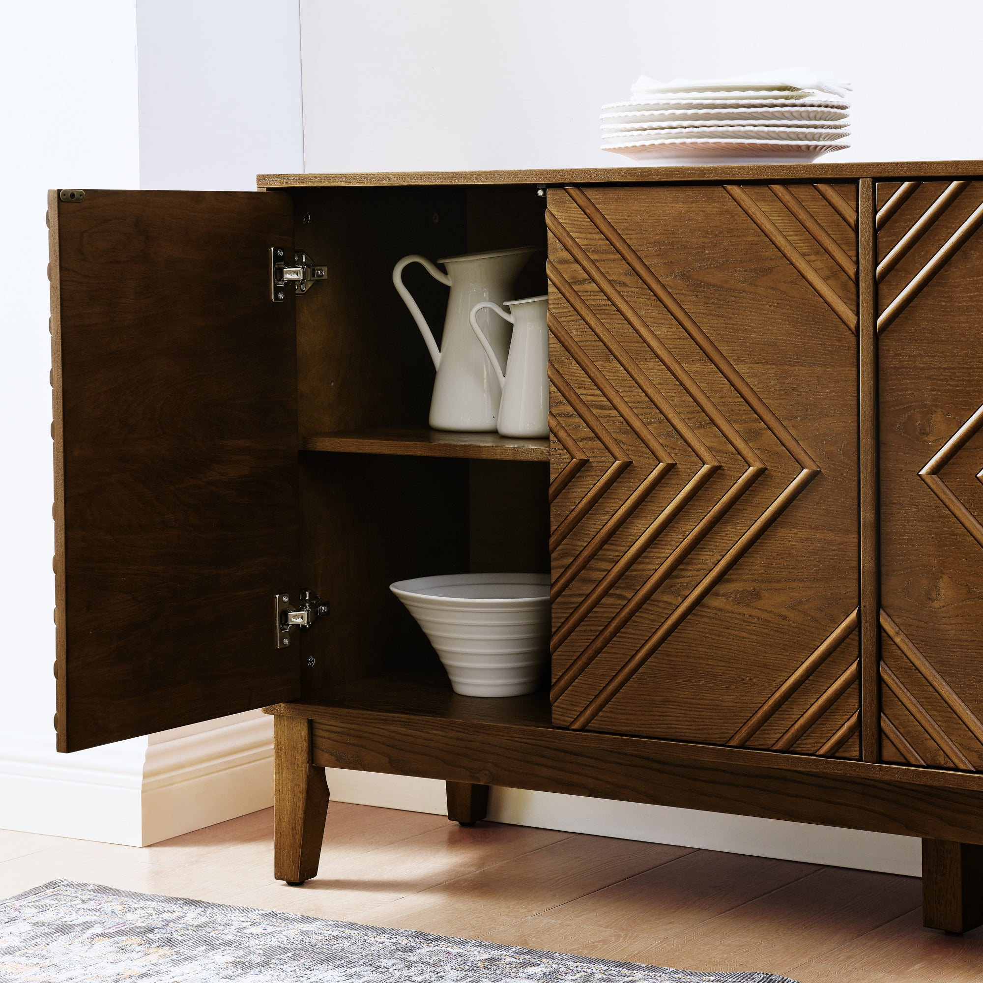Bauhaus Geometric 61" Sideboard Buffet Cabinet with Storage