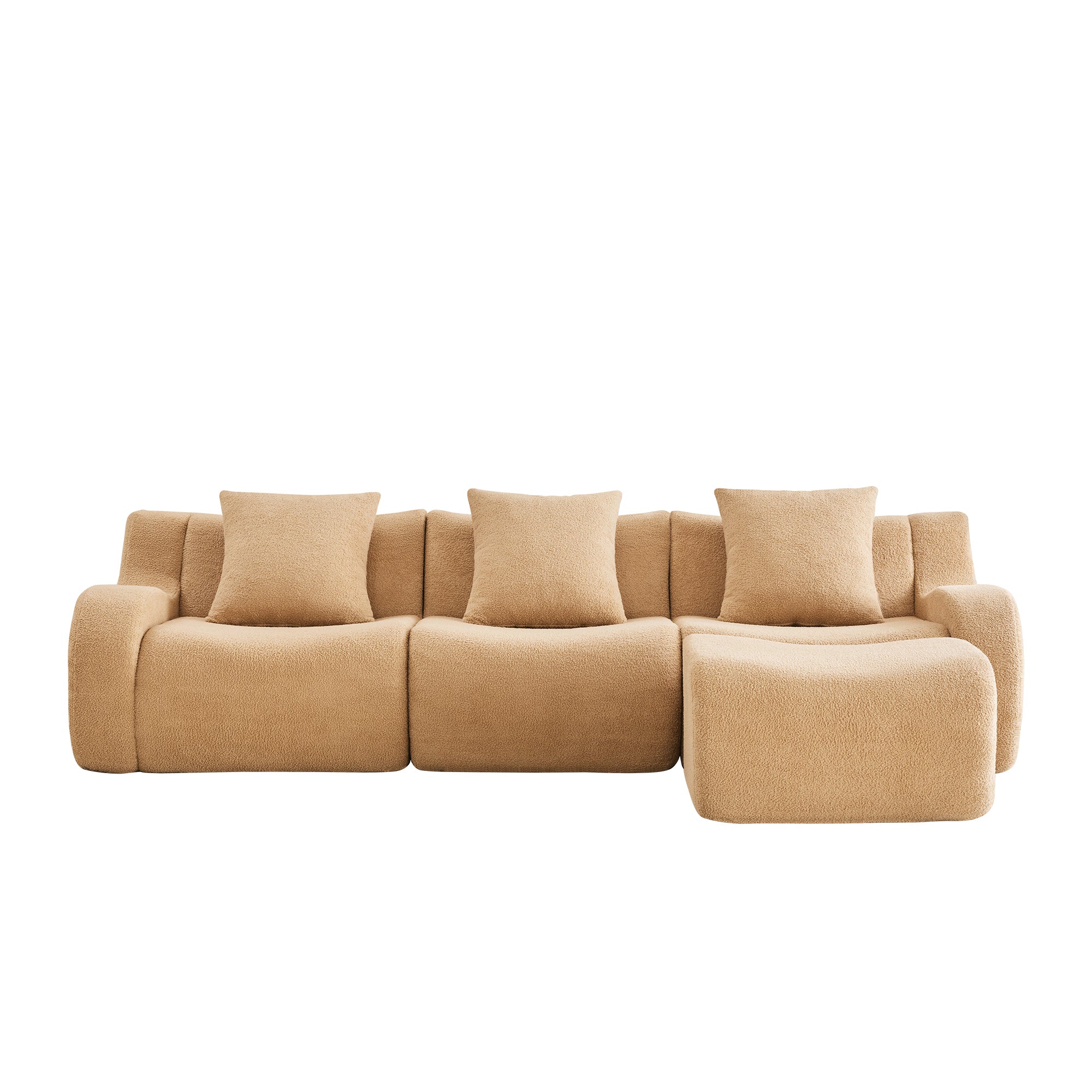 Chico 115" Modular Teddy Fabric L-Shaped Sofa with Curved Armrests and Movable Ottoman