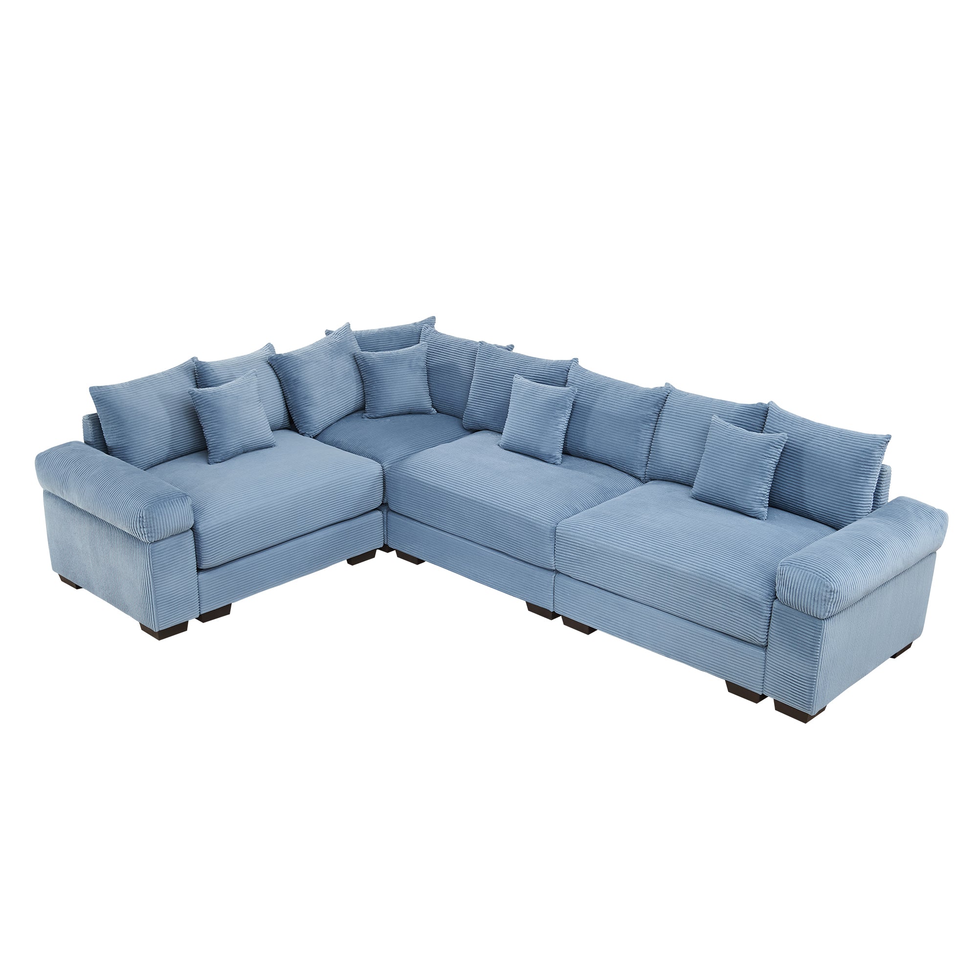 Albany 130" Modular Corduroy Cloud L-Shaped Sectional Sofa with Ottoman and Extra-Thick Armrests
