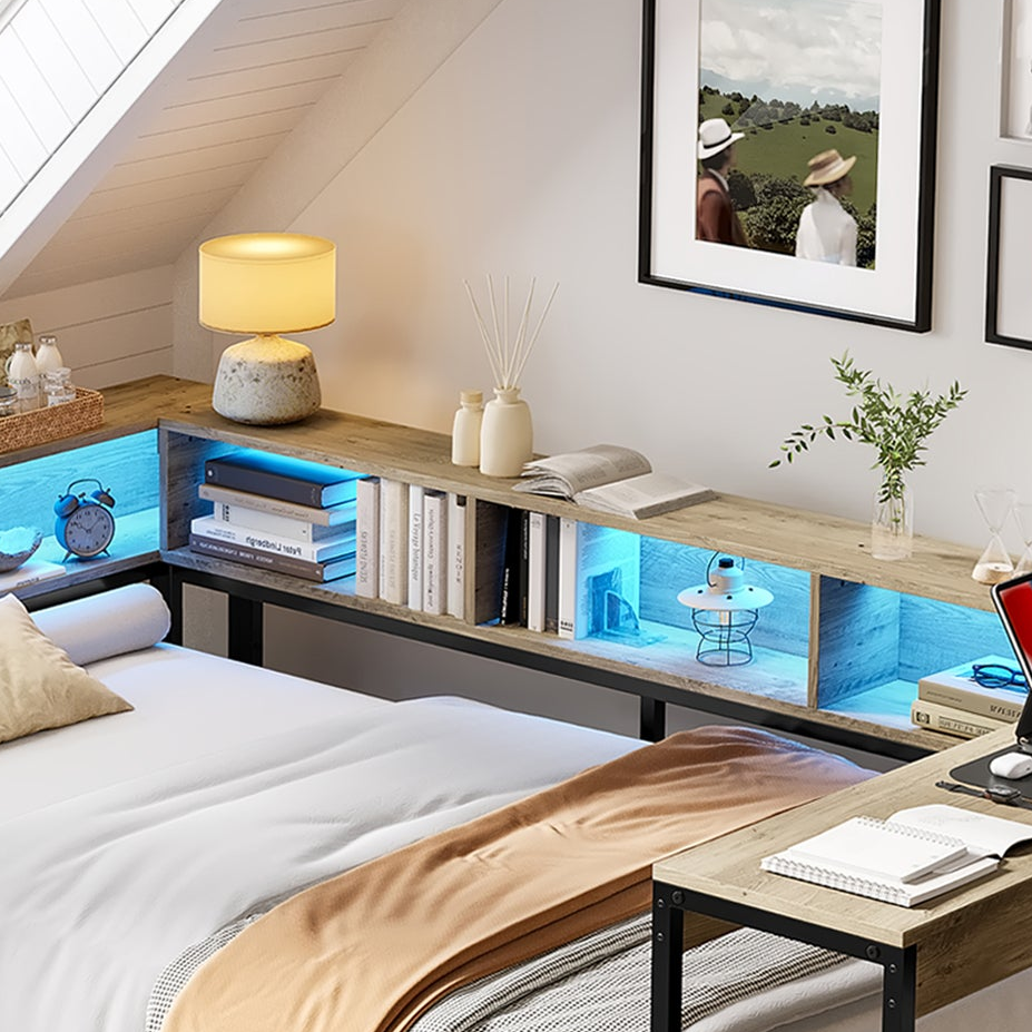 Varda Twin Size Corner Daybed with Drawers, LED Bookcases and USB Charging Station
