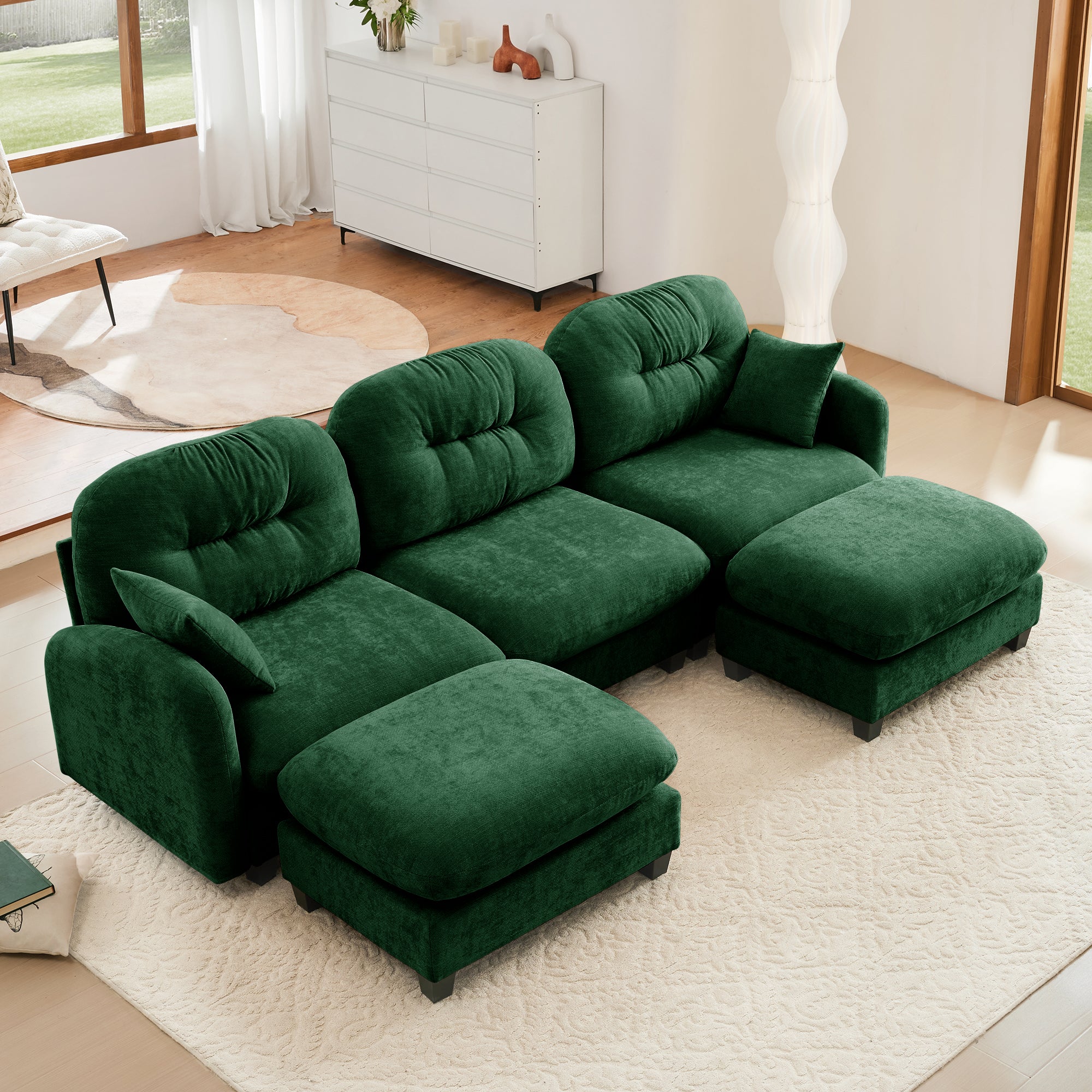 Roselyn 107" Modular Chenille Cloud U-Shaped Sectional Sofa with Ottoman and Tufted Cushion Backrest
