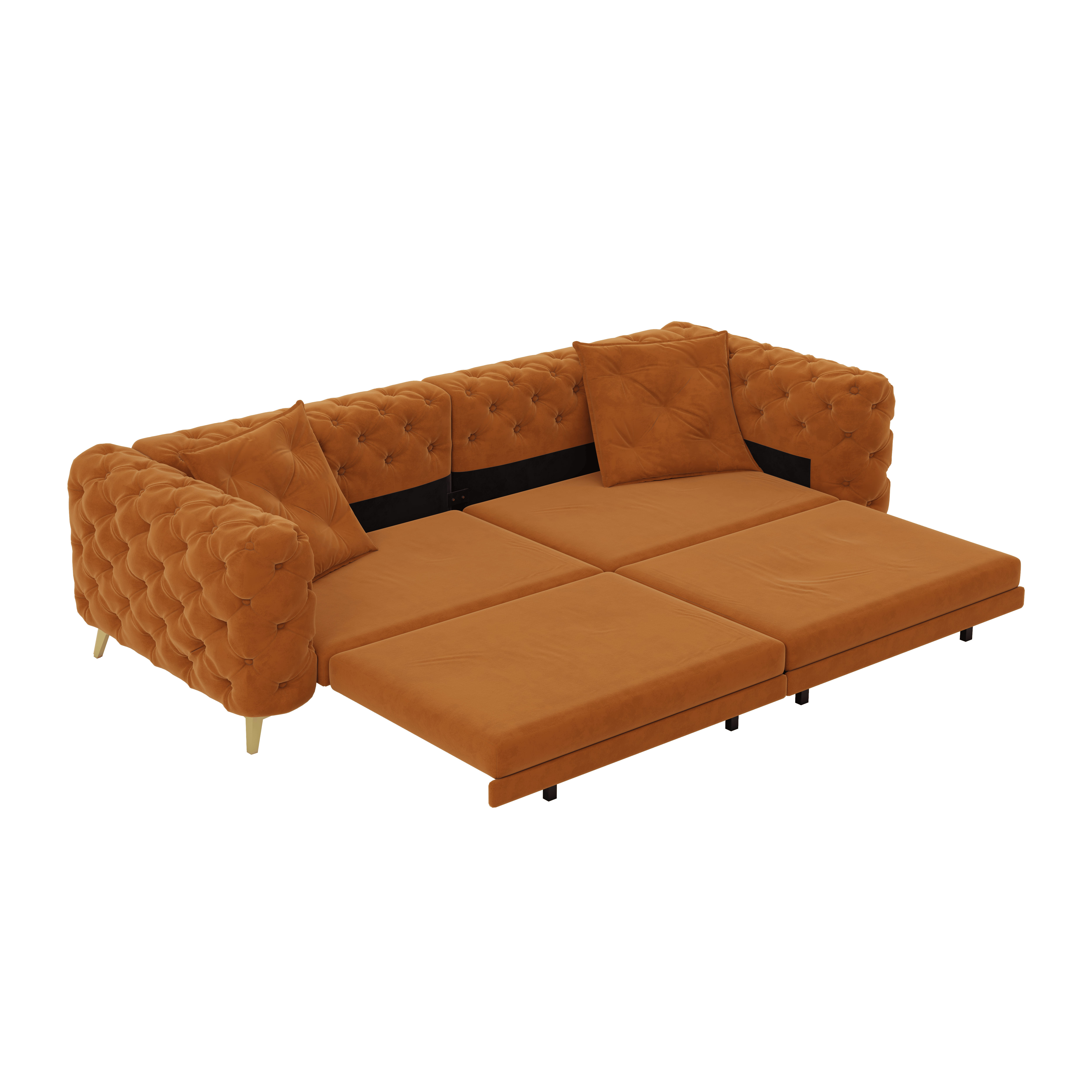 Allentown 98" Velvet Button Tufted 4-Seater Sleeper Sofa Bed with Movable Ottoman