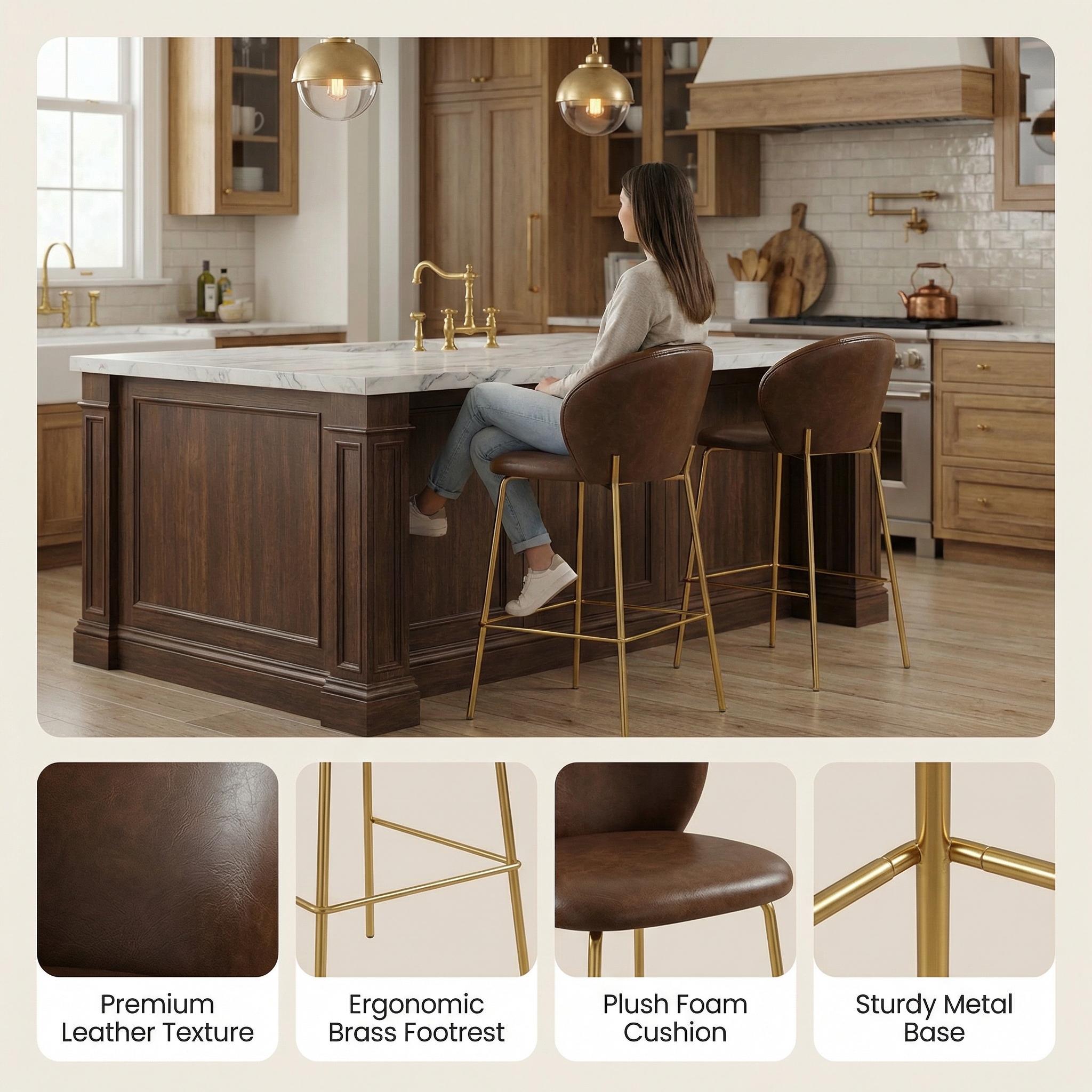 Jerez 29" Counter Height PU Leather Upholstered Bar Stools Set of 2