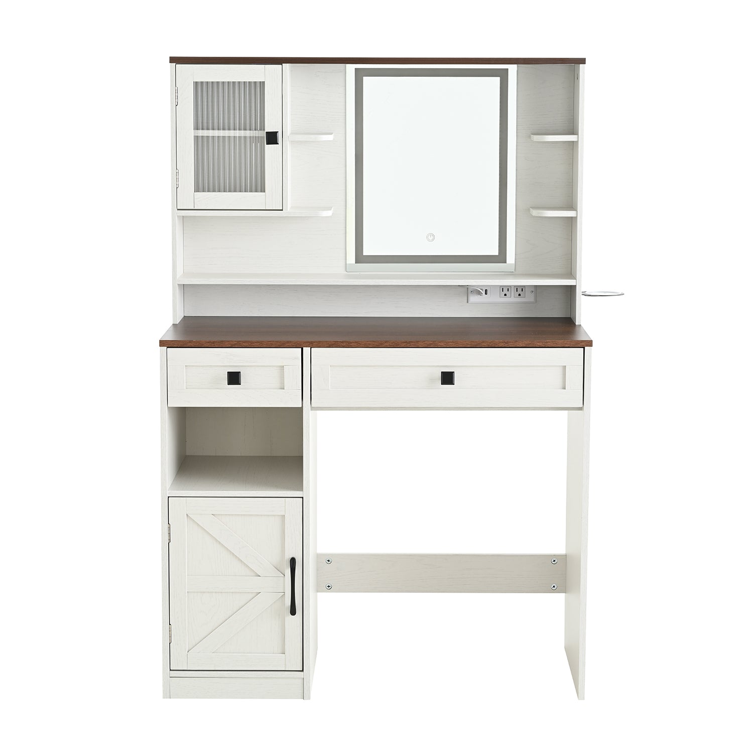 Frida 37.4" Makeup Vanity Set with Lighted Mirror and Upholstered Stool