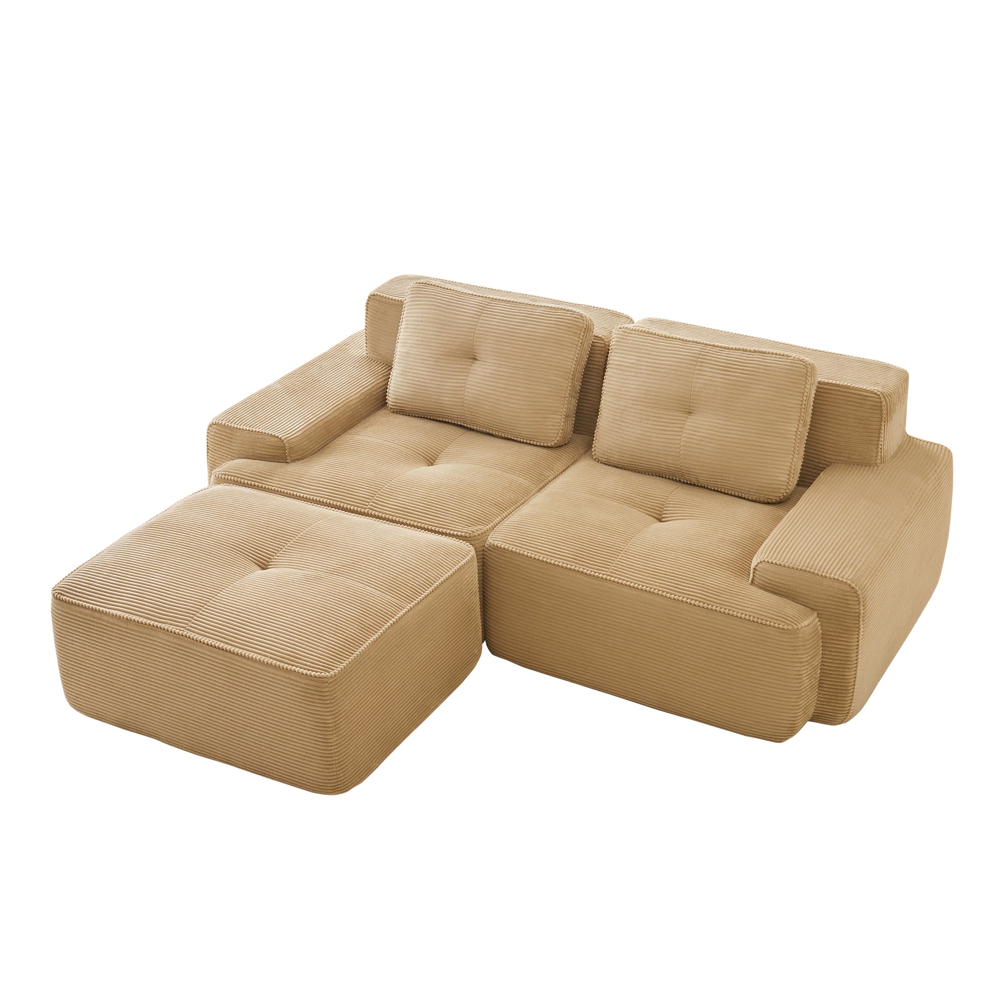 Racine 82" Modular Corduroy Fabric Loveseat Sofa with Pillows and Movable Ottoman