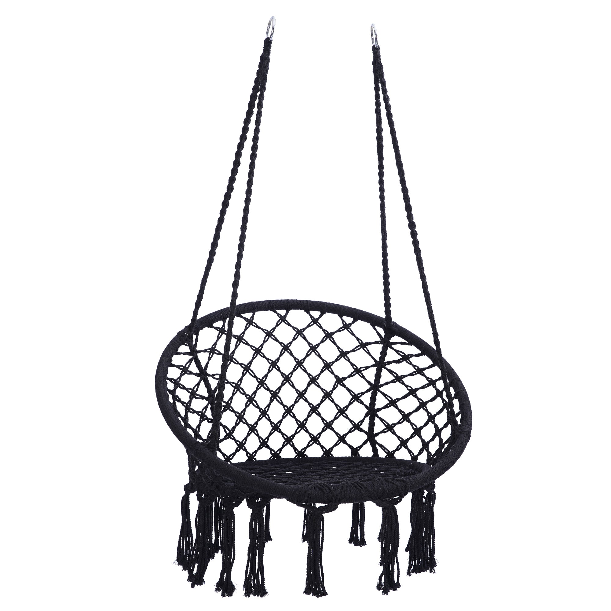 Black Macrame Hanging Hammock Chair, Cotton Rope Swing for Indoor and Outdoor Use, 330 lbs Capacity