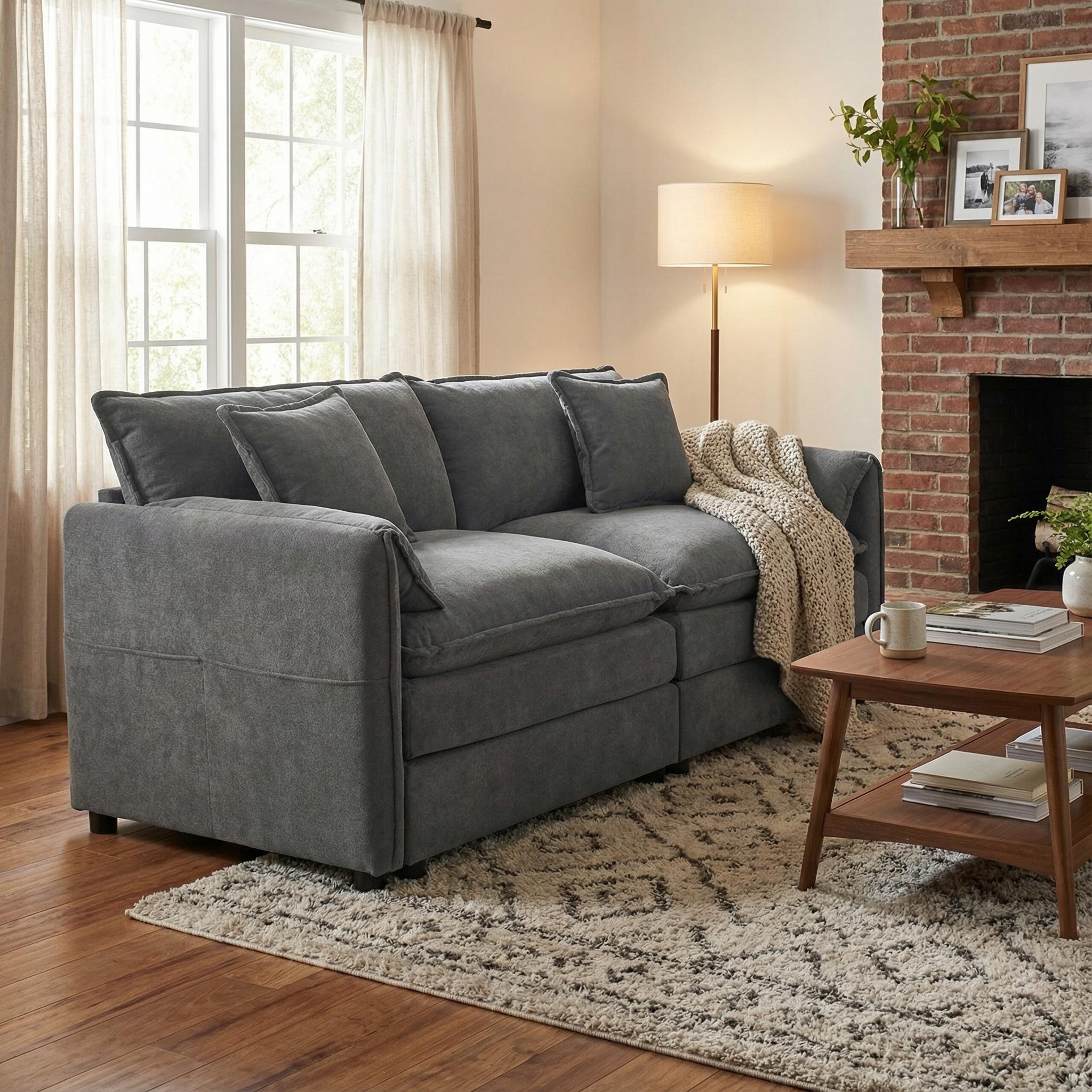 Chicago Luxe Chenille Modern Loveseat Sofa Oversized 2-Seater Grey