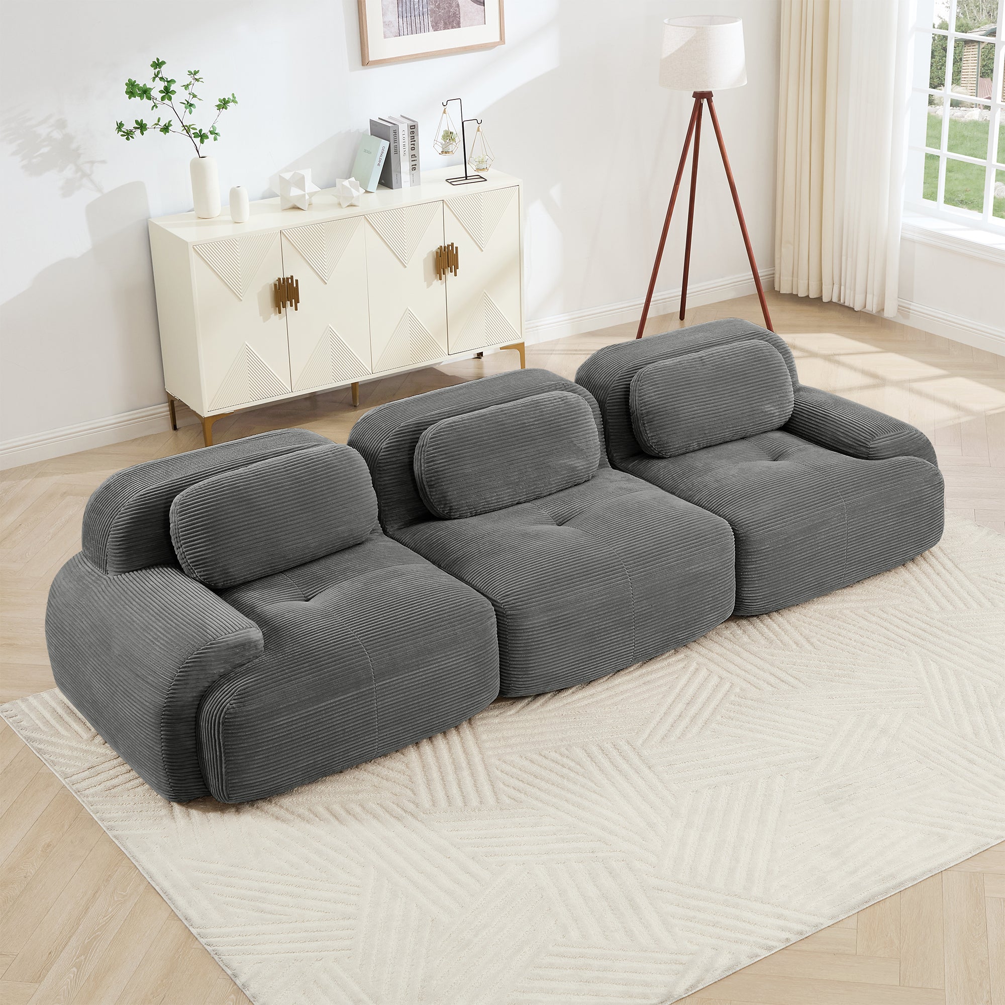Anchorage 116" Modular Corduroy 3-Seater Sofa with Curved Armrest