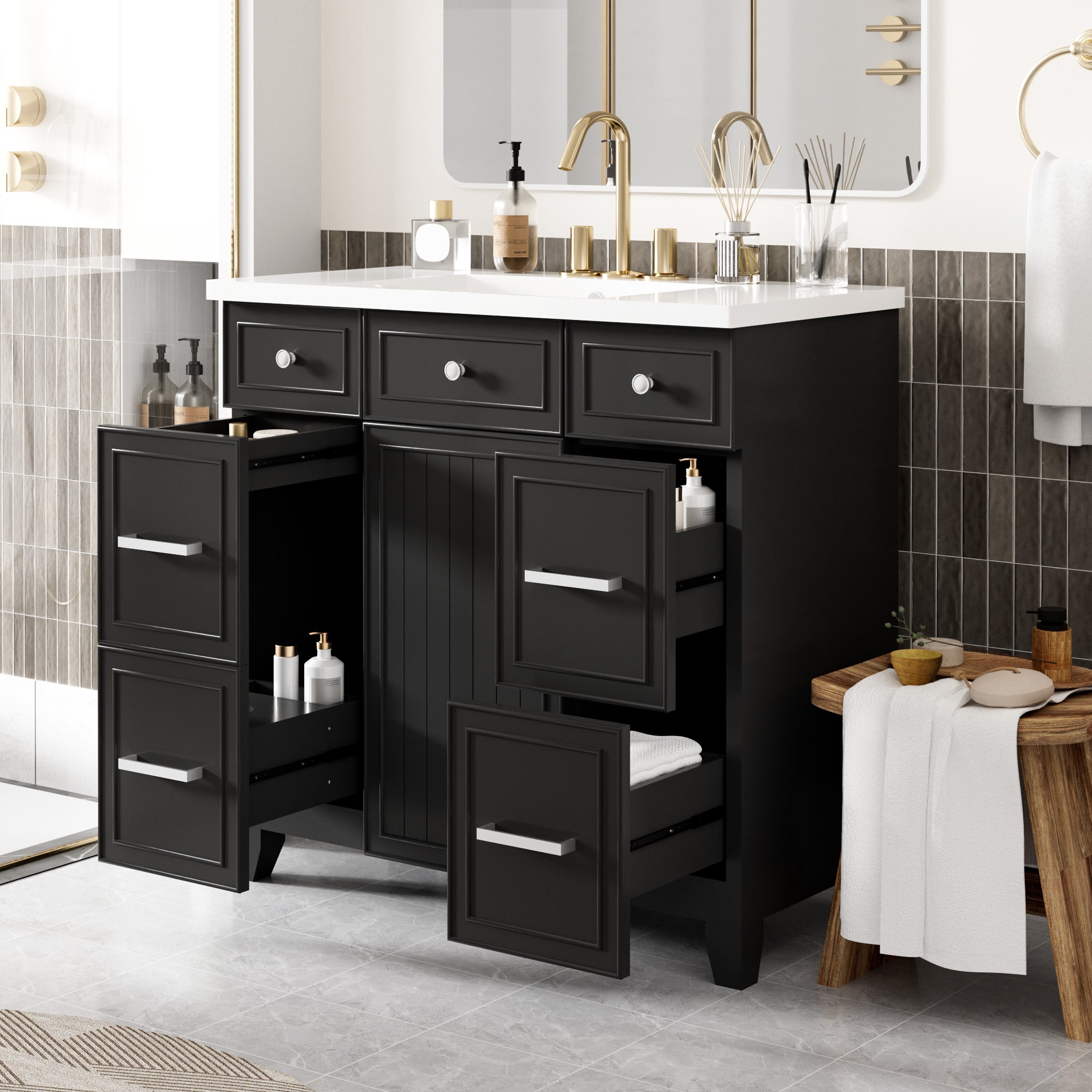 Pagosa 36" Bathroom Vanity with Sink, 3 Drawers and Pull-Out Storage