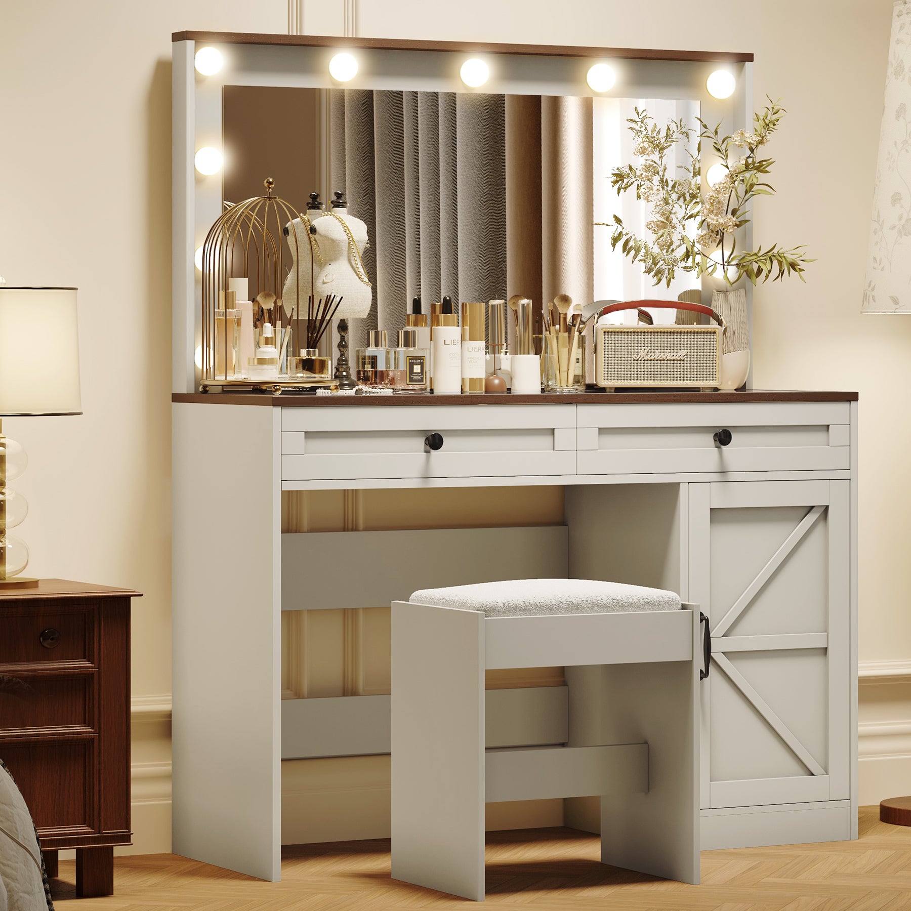Arvika Makeup Vanity Table Set with Lighted Mirr