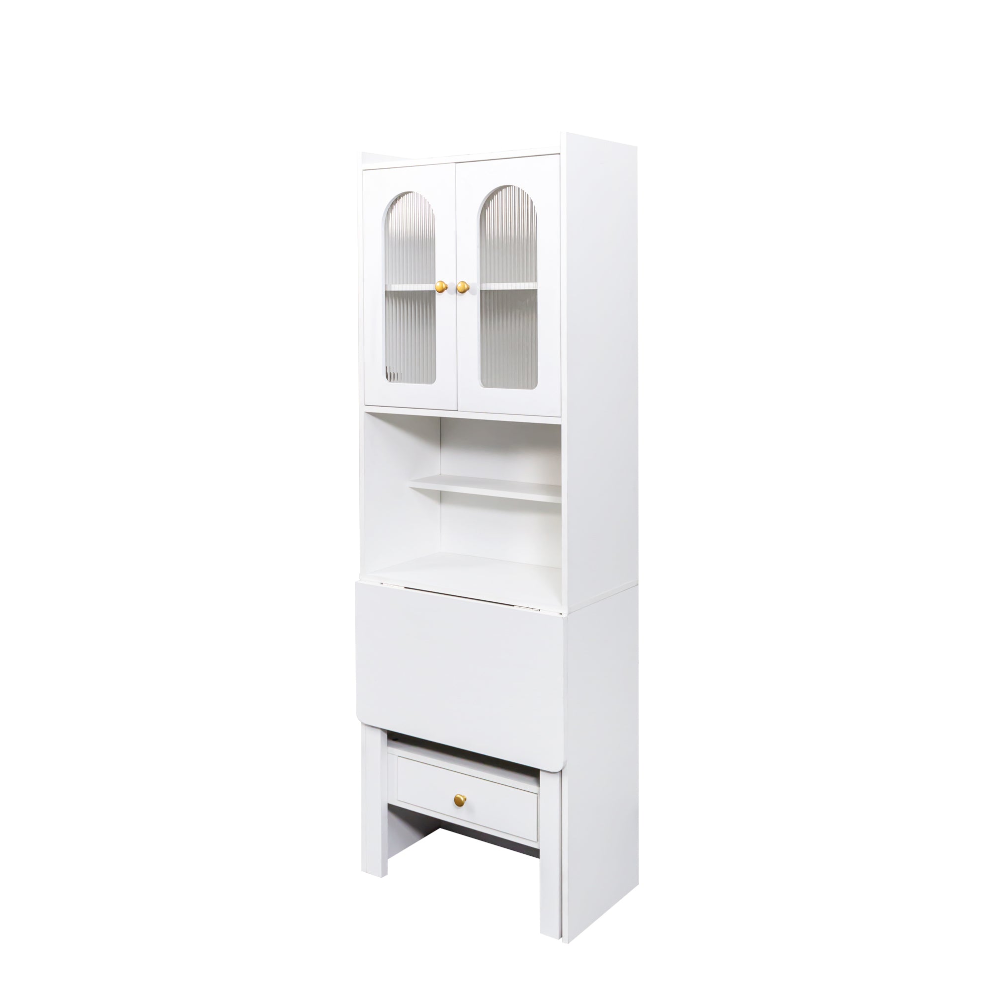 Fold-Out Convertible Writing Table,  Desk Cabinet with shelf and drawer Multi-Function Home Office Workstation