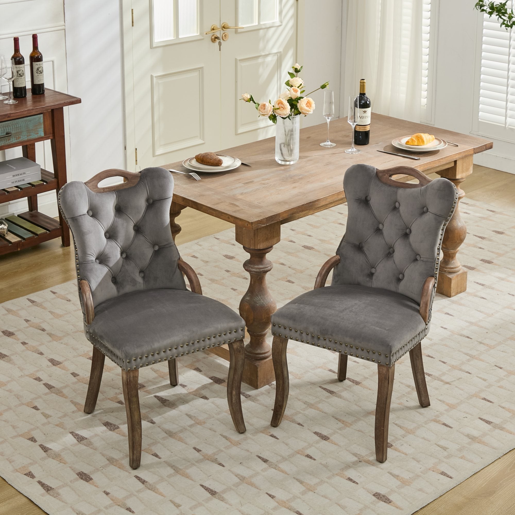 Elbe Modern Velvet Dining Chair Set of 2 with Tufted Trim