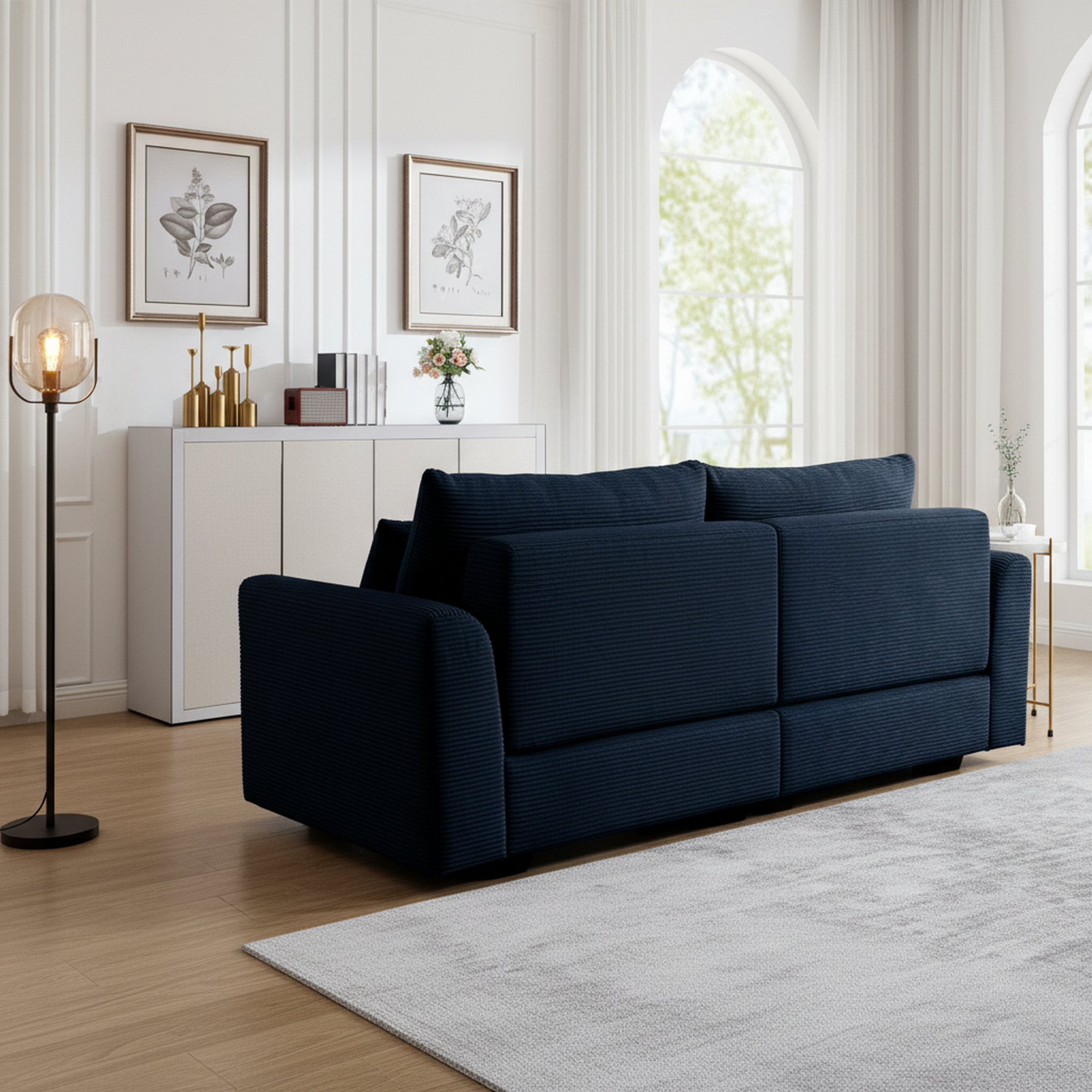 1-Pack Blue Modern Sofa 2 Seater, Contemporary Corduroy Upholstery, Ergonomic Armrests, Flexible Modular Design for Apartment Living Room, Easy Assembly, Ultimate Comfort, Durable Space-Saving Furniture by HomyCasa