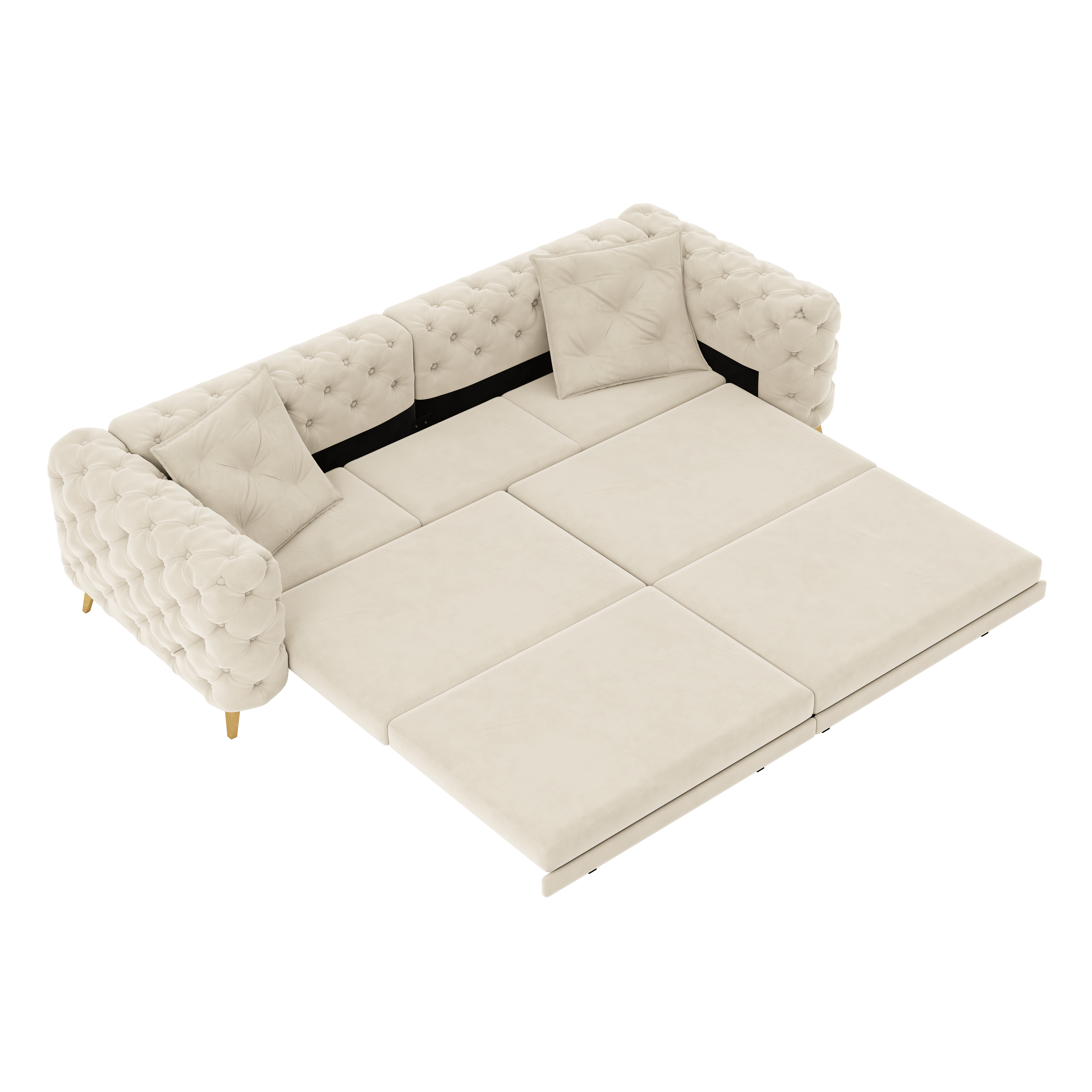 Allentown 98" Velvet Button Tufted 4-Seater Sleeper Sofa Bed with Movable Ottoman