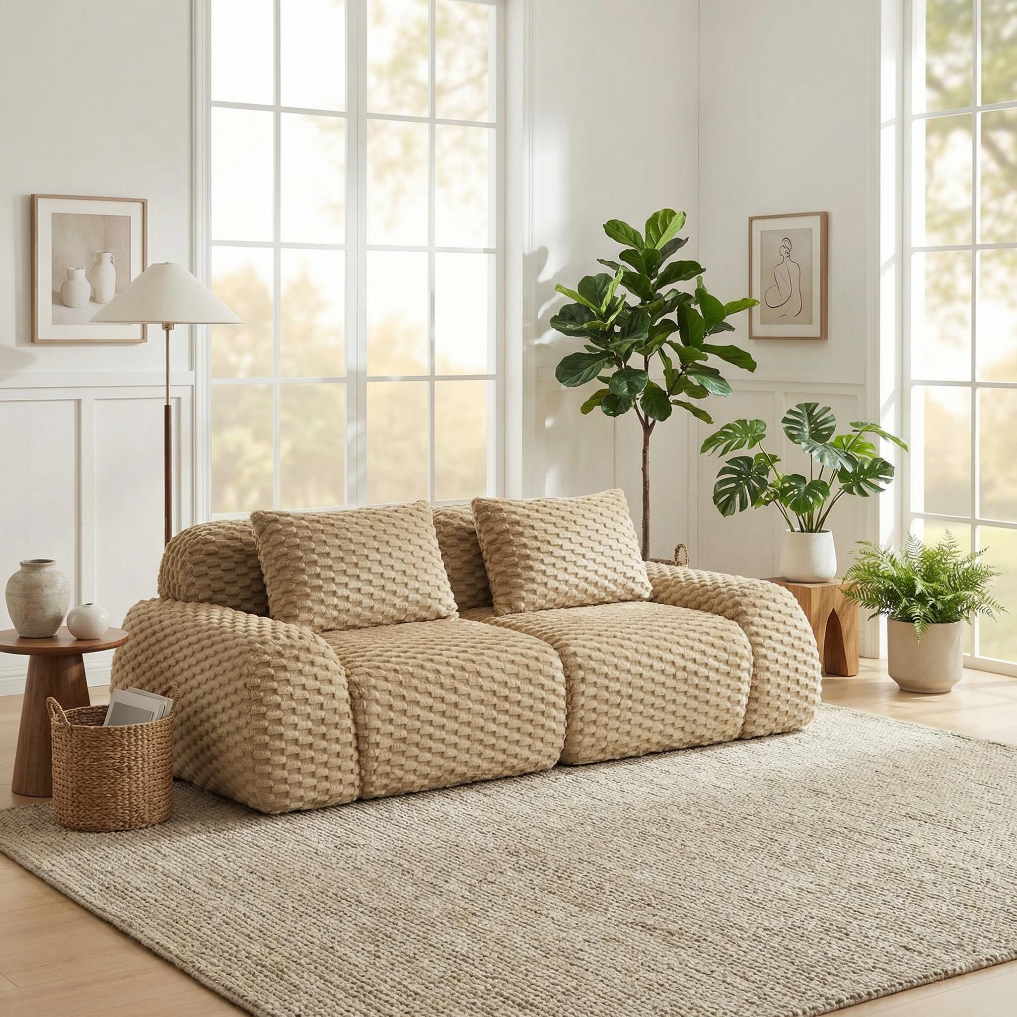 Olathe 82" Flannelette Fabric Modern 2-Seater Sofa with Deep Seat and Anti-Slip Design