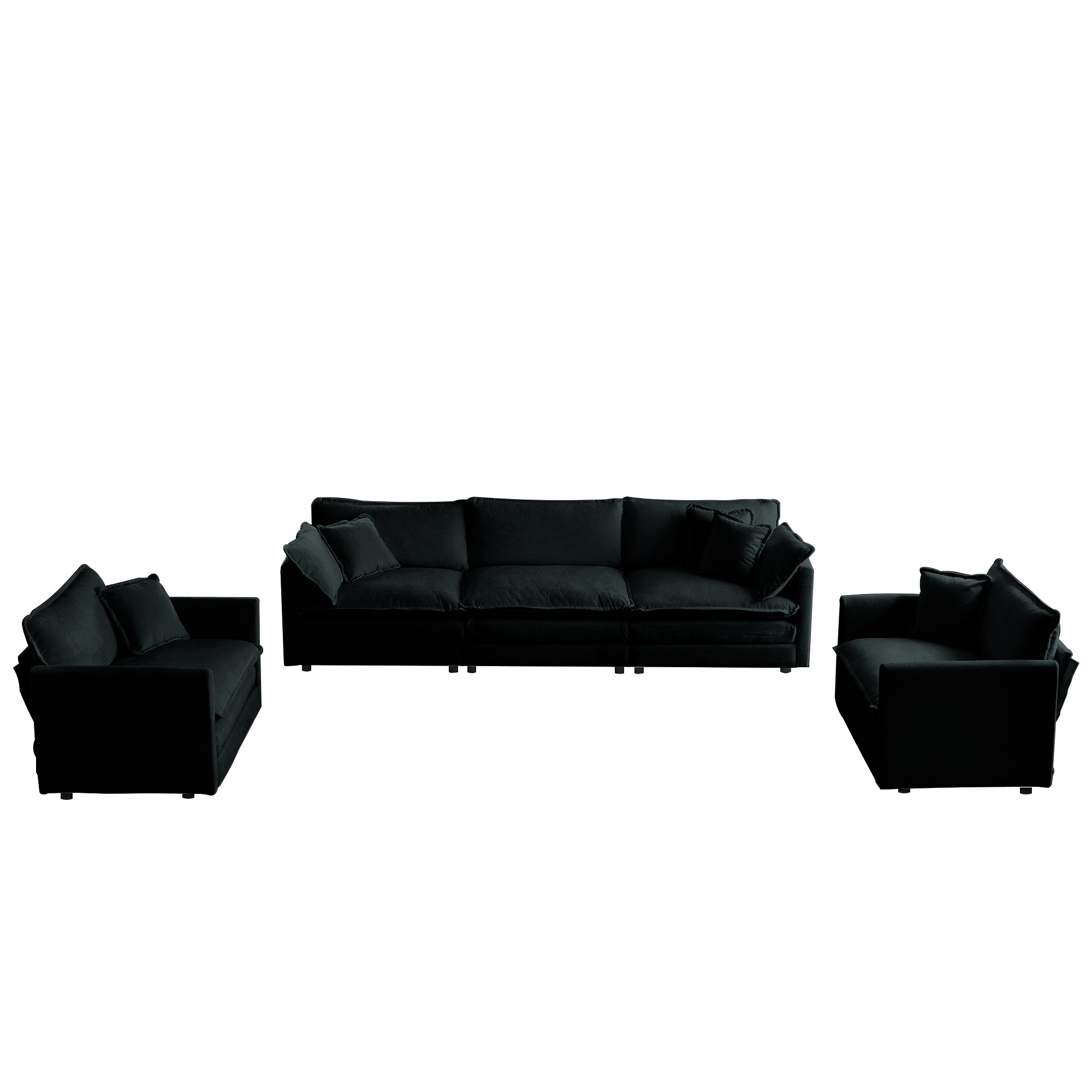 Fremont 3 Piece Chenille Upholstered Modular Sofa Set with Armchairs and 3-Seater Sofa
