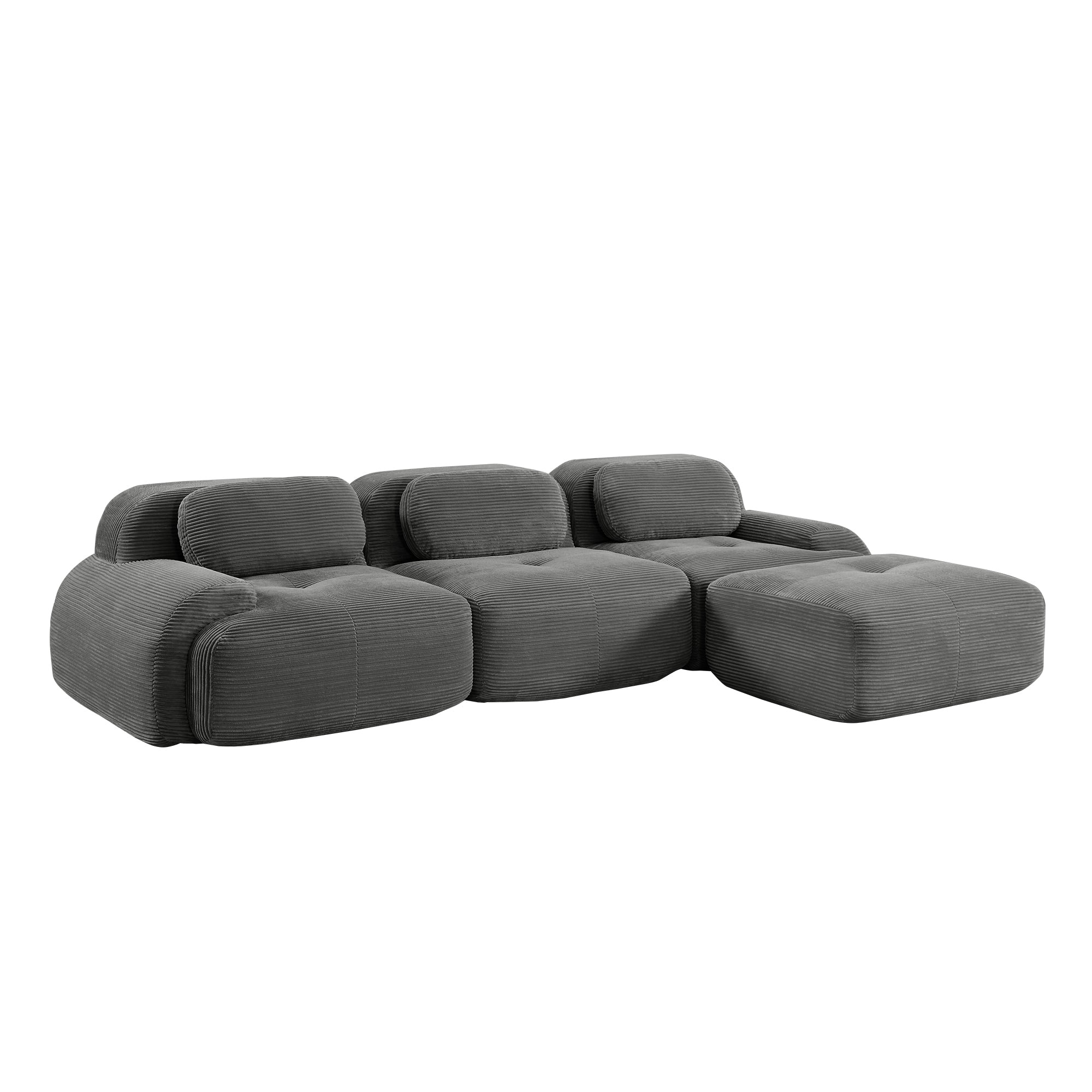 Anchorage 116" Modular Corduroy Cloud L-Shaped Sectional Sofa with Ottoman