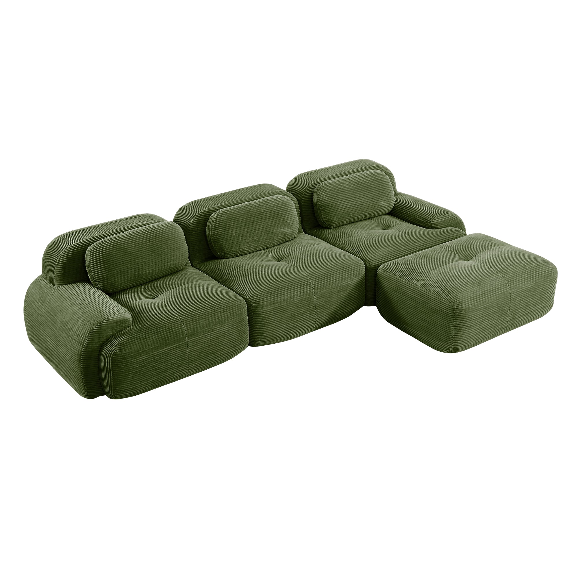 L-Shaped Modular Sofa, No Assembly, Ergonomic Design, Corduroy Fabric, Extra-Wide Armrests, Living Room/Bedroom, Olive Green